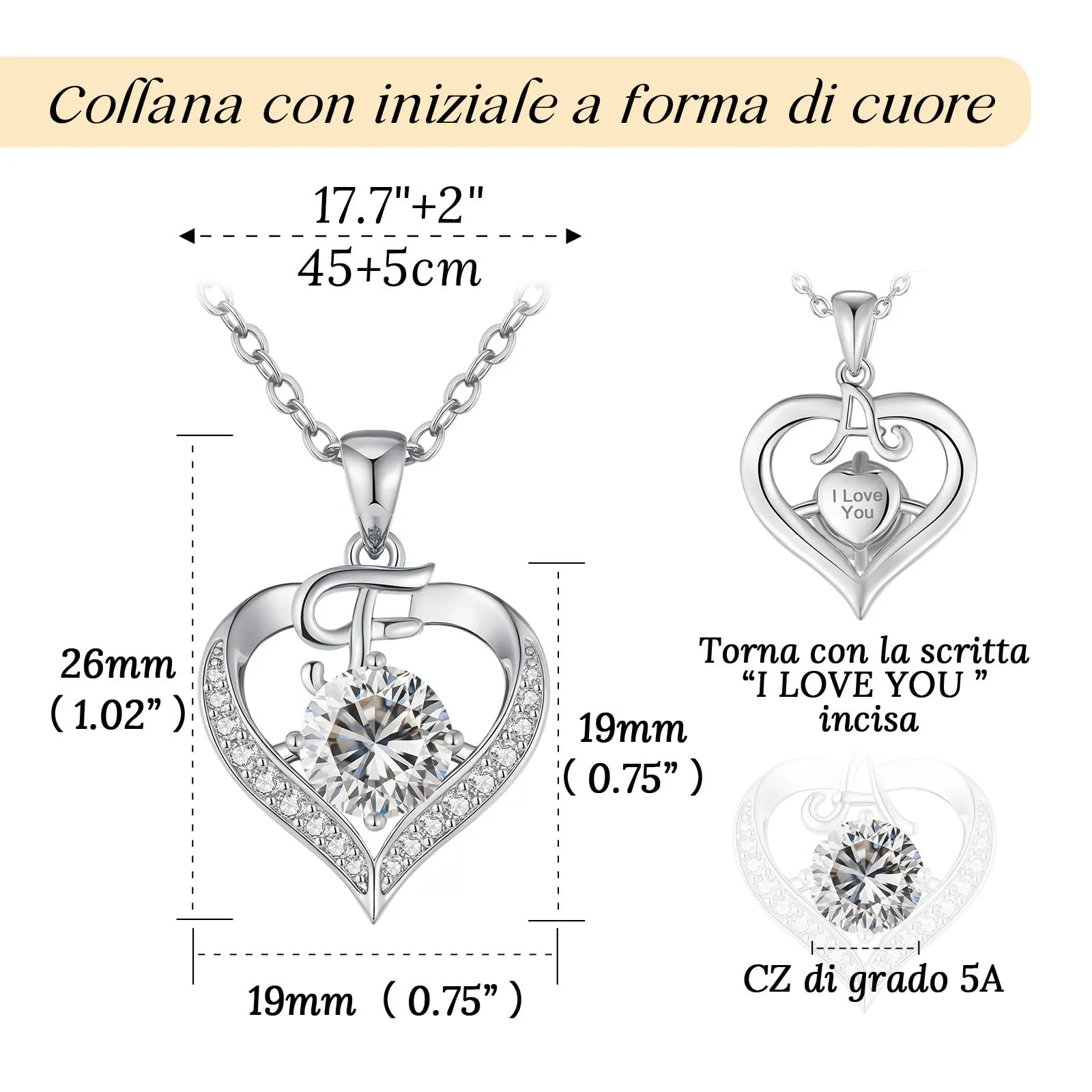 LOUISA SECRET Collana Donna Lettere A-Z con Ciondolo Cuore, Rivestimento 18K Oro, Catena Regolabile 45+5cm - immagine 3