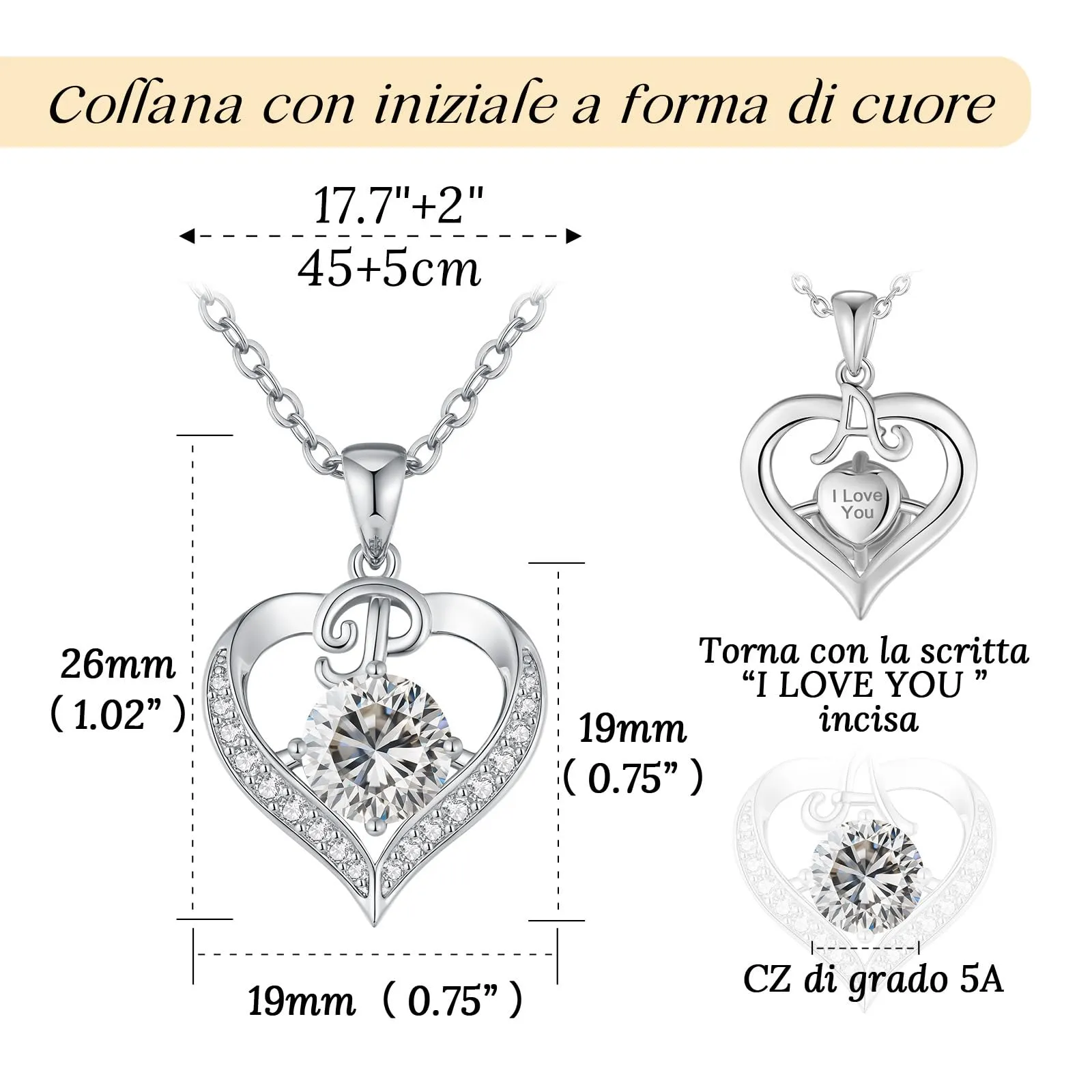 LOUISA SECRET Collana Donna Lettere A-Z con Ciondolo Cuore, Rivestimento 18K Oro, Catena Regolabile 45+5cm - immagine 3