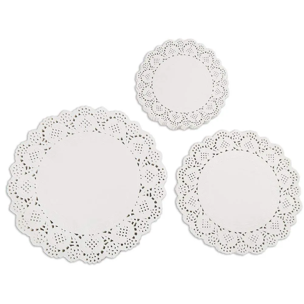 JOFONY 180 Centrini di Carta Rotondi in Pizzo Bianco, 9 cm, 11,5 cm, 14 cm - immagine 1