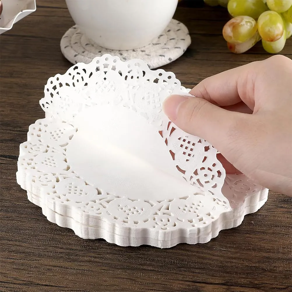 JchEnye Runner da tavola in pizzo bianco usa e getta, 100 pezzi, 4,5 pollici - immagine 6