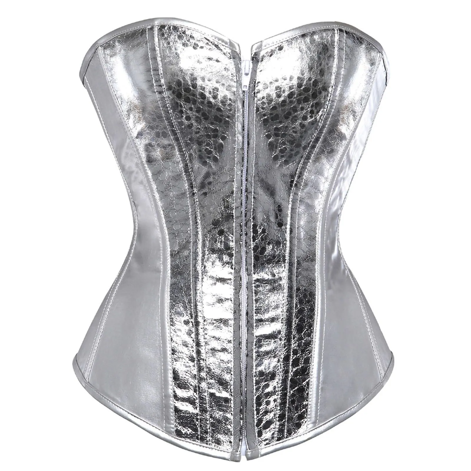 Corsetto da donna senza spalline in ecopelle, argento, 4XL - immagine 5