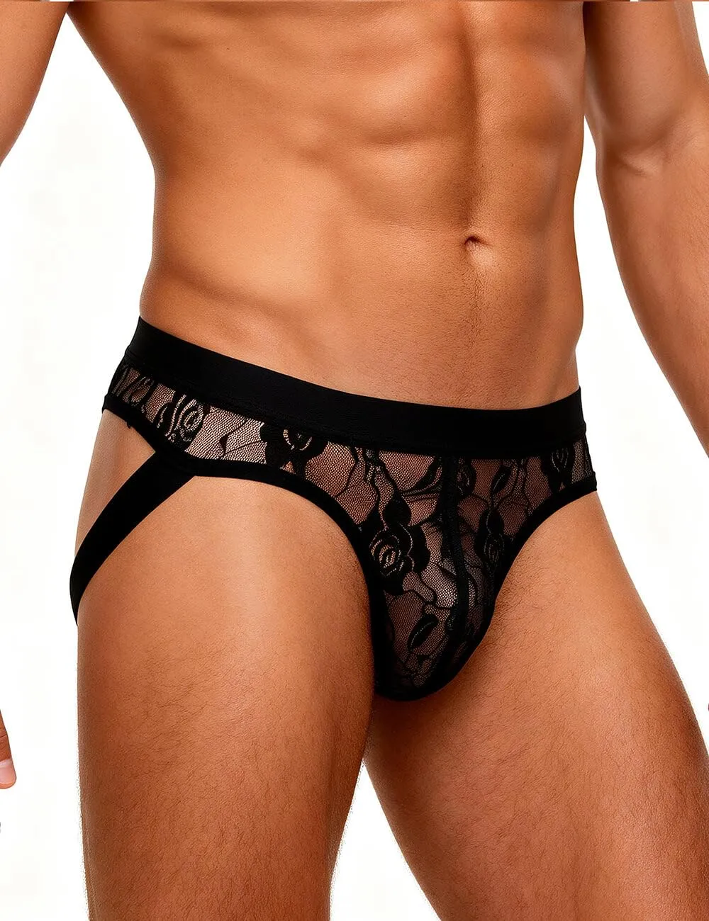 ohyeahlady Jockstrap in Pizzo per Uomo, Perizoma Mini Slip a Vita Bassa, Nero, M - immagine 1