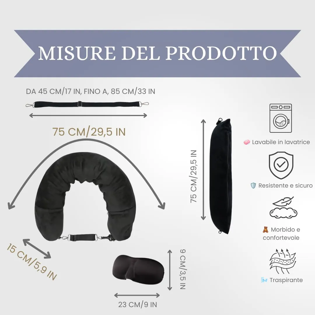 Viaggisti Cuscino da Viaggio in Memory Foam Riempibile per Collo con Maschera Occhi Oscurante e eBook - immagine 3