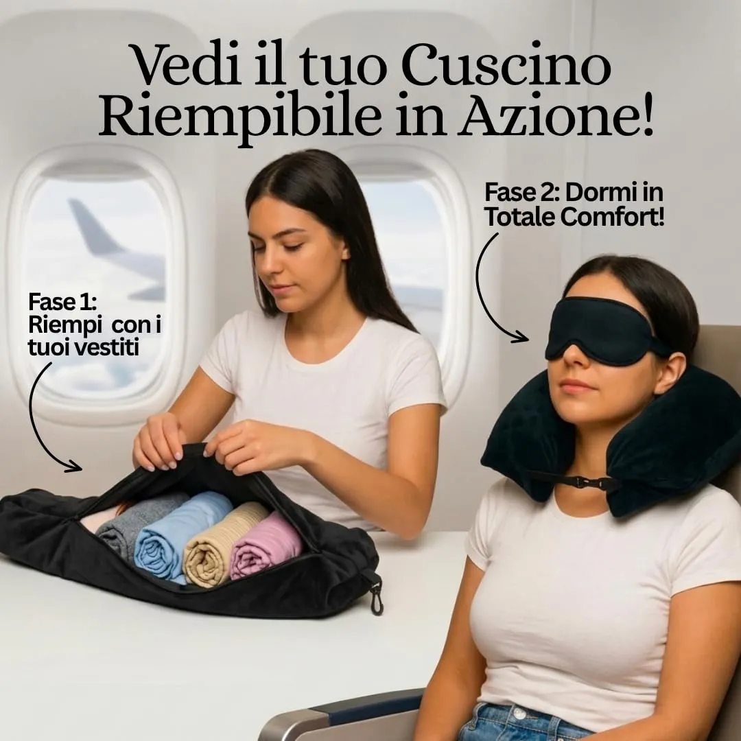 Viaggisti Cuscino da Viaggio in Memory Foam Riempibile per Collo con Maschera Occhi Oscurante e eBook - immagine 5