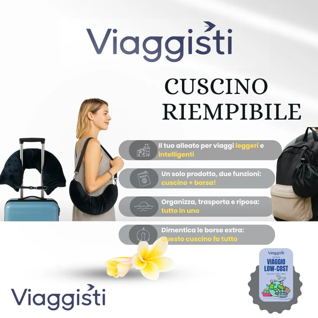 Viaggisti Cuscino da Viaggio in Memory Foam Riempibile per Collo con Maschera Occhi Oscurante e eBook - immagine 6