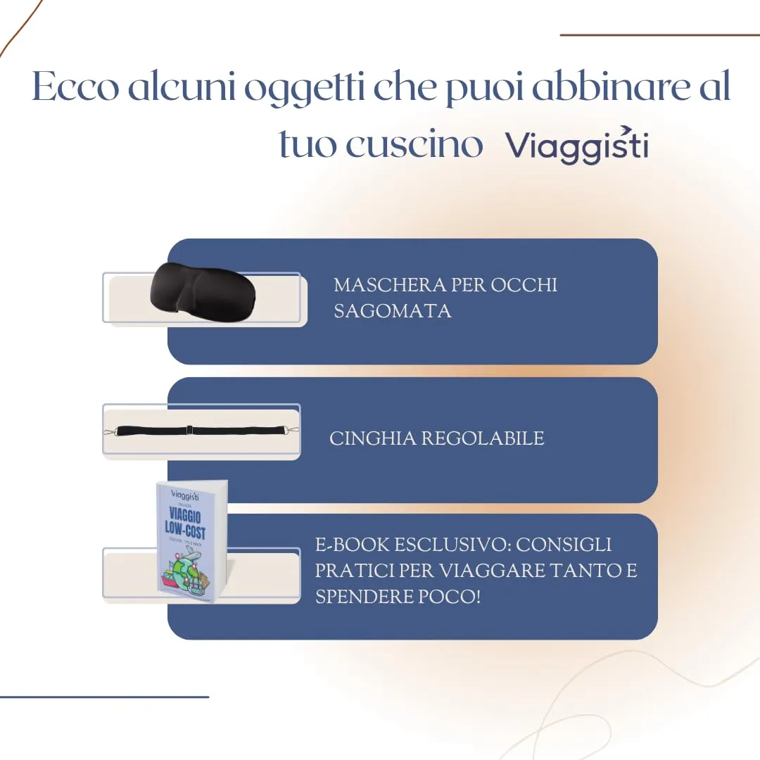 Viaggisti Cuscino da Viaggio in Memory Foam Riempibile per Collo con Maschera Occhi Oscurante e eBook - immagine 8