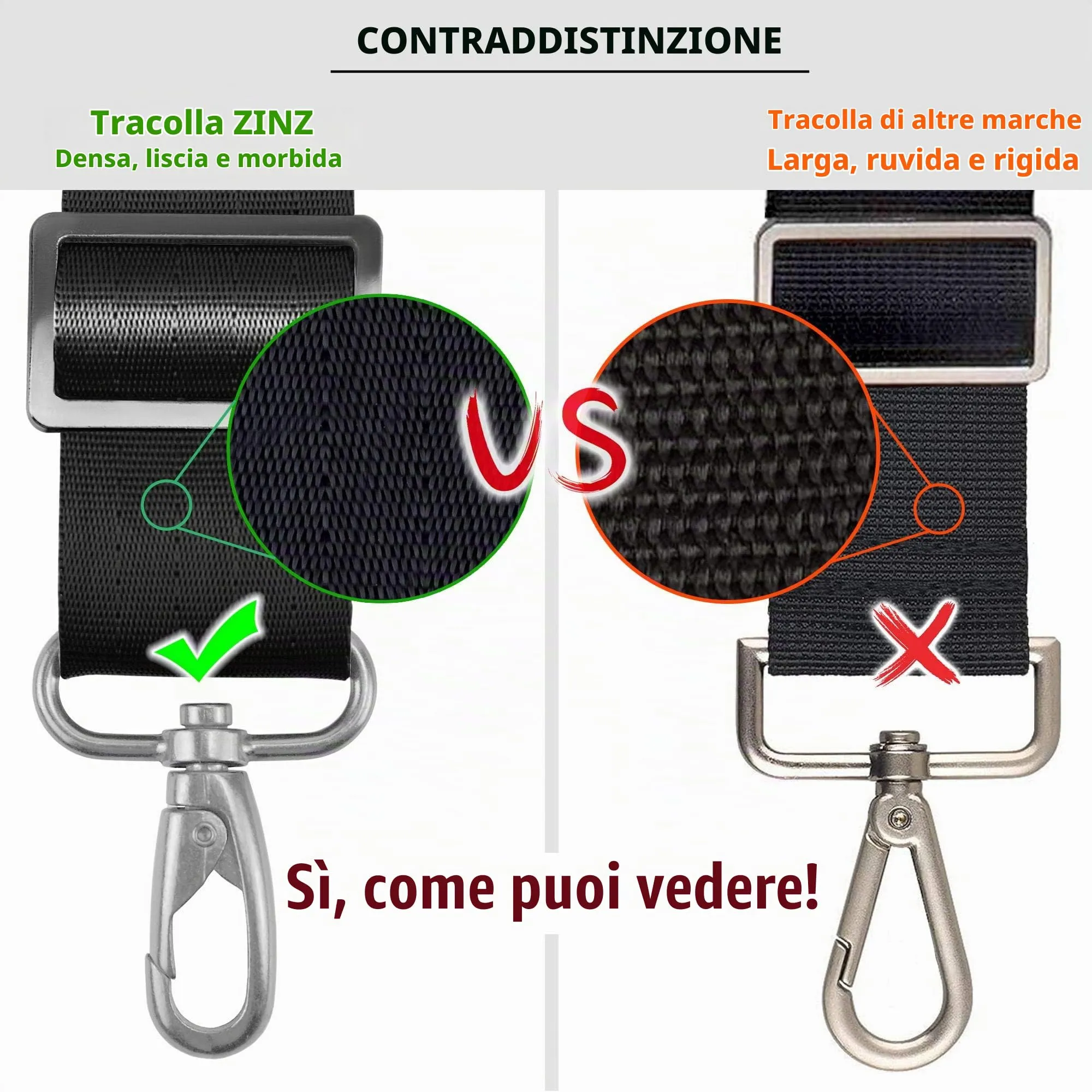 ZINZ Cinturino Regolabile con Imbottitura Fissa, 57", Nero - immagine 3