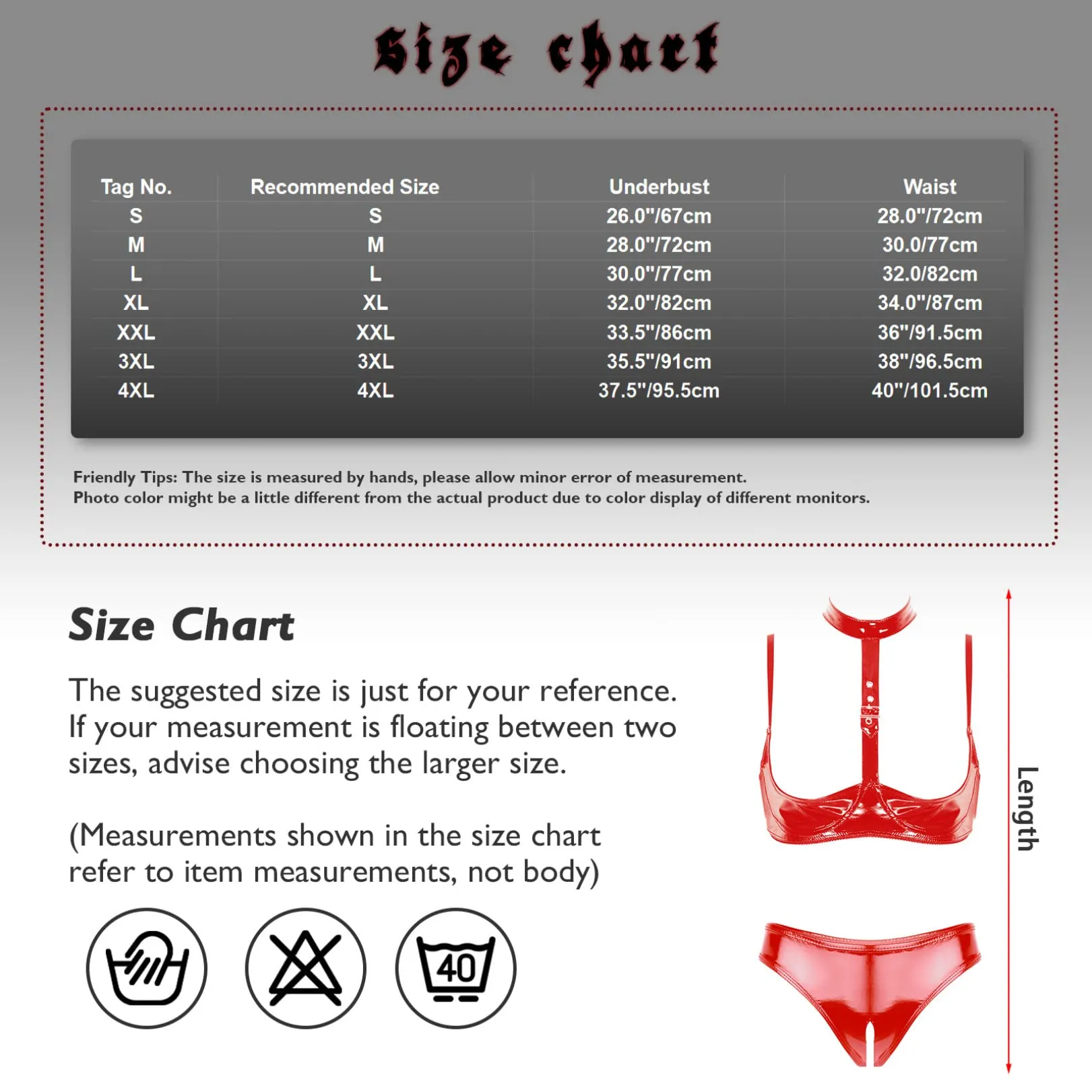 FEESHOW Donna Vernice Pelle Latex Set Intimo Reggiseno Push Up e G String Rosso M - immagine 5