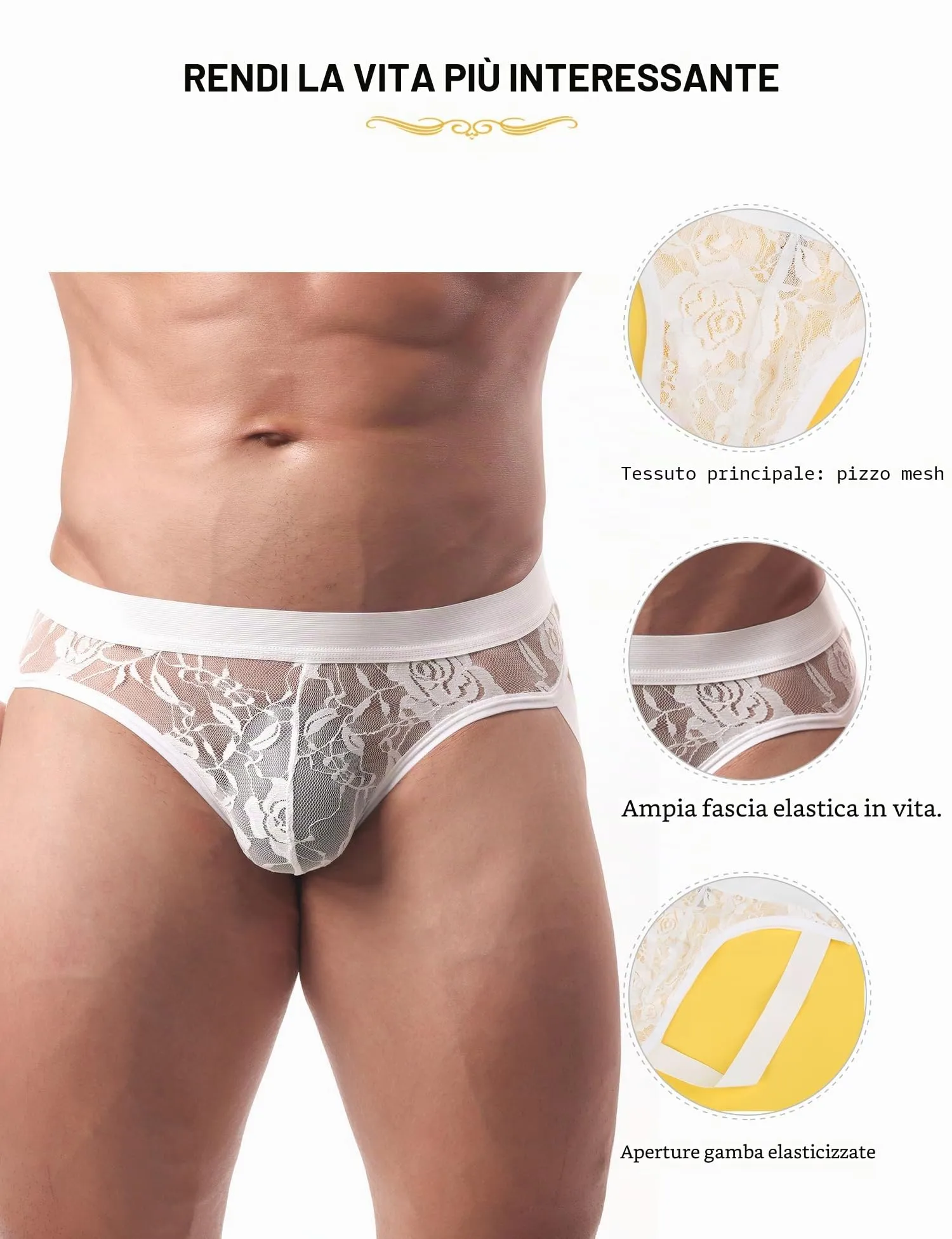 ohyeahlady Jockstrap Uomo Pizzo Taglie Forti Perizoma Bianco, XL - immagine 4