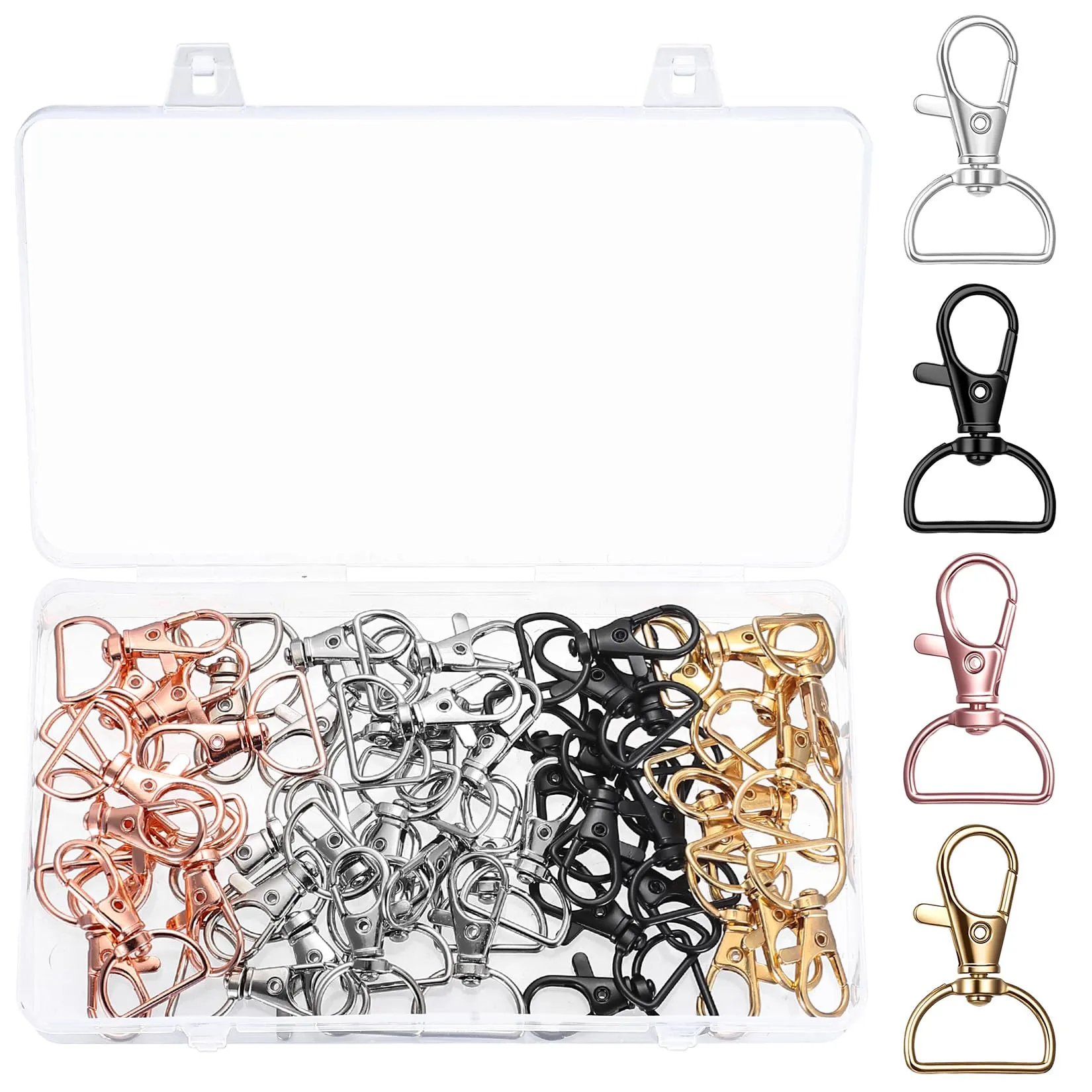 MMDBD Set 50 Moschettoni Portachiavi a D Girevole, Lega di Zinco, MMD-050-162 - immagine 1