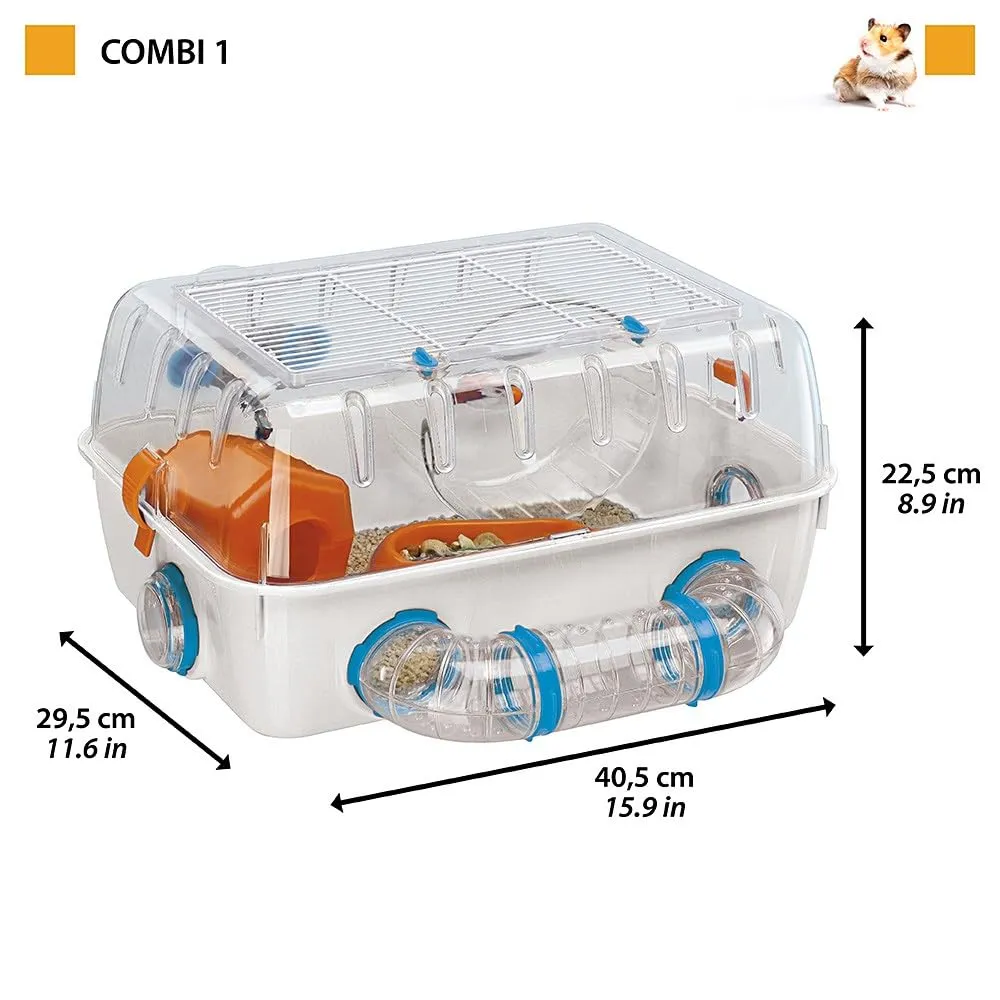 Ferplast Combi 1 Gabbia per Criceti con Tunnel Esterno, Ruota, Casetta e Ciotola, 40,5 x 29,5 x 22,5 cm, Bianco - immagine 2