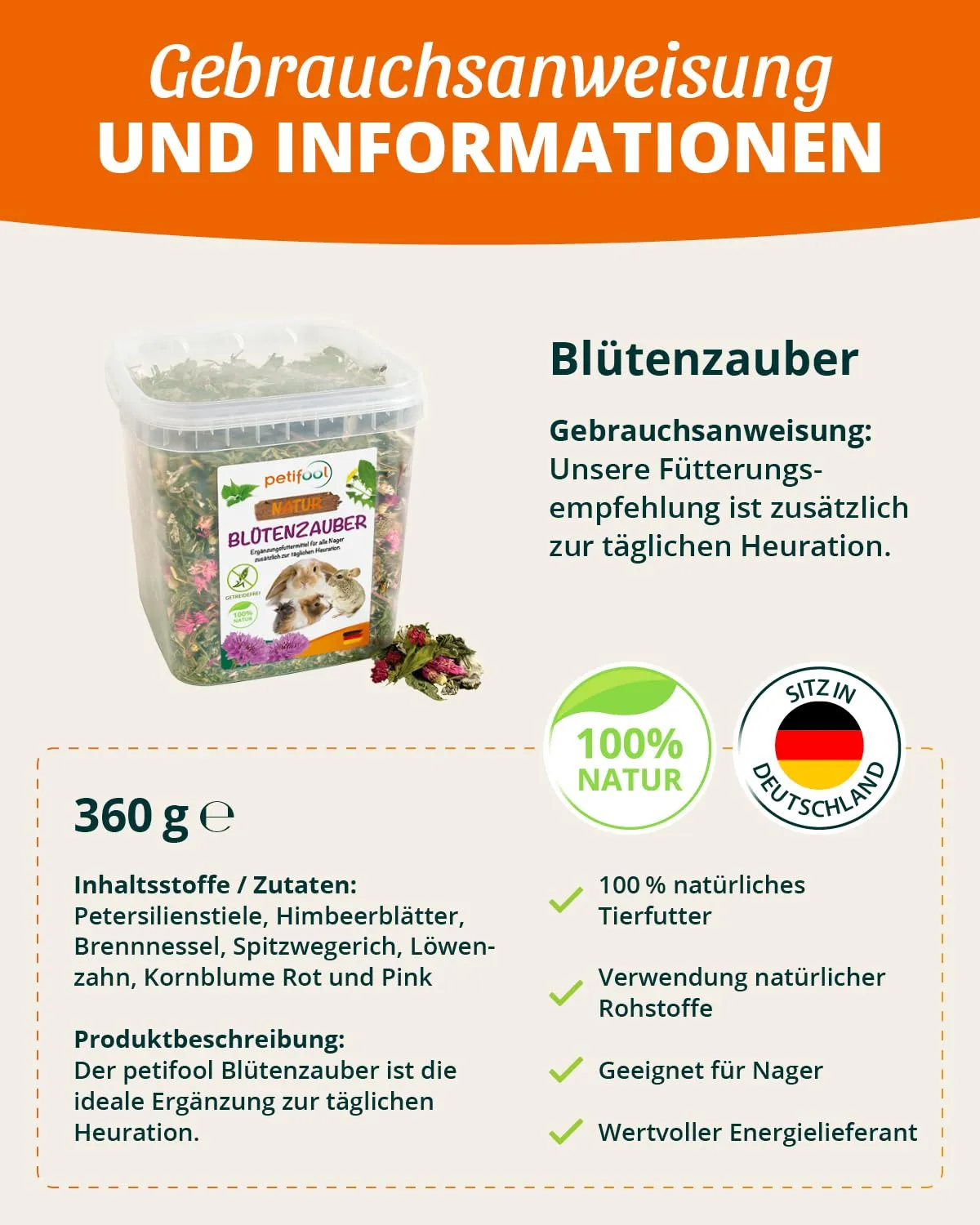 petifool Blütenzauber, 360 g – Mangime complementare per roditori - immagine 7