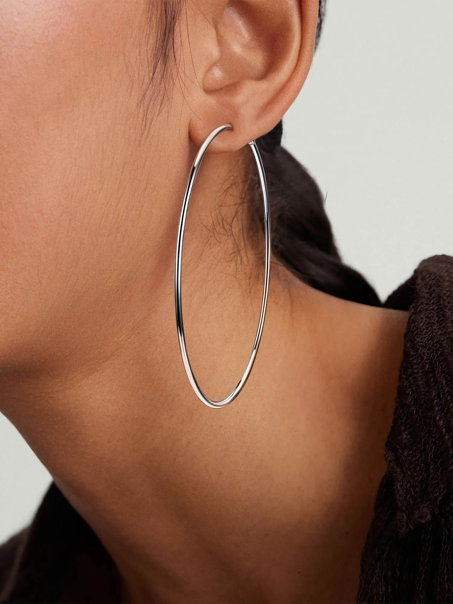 PROSTEEL Orecchini a Cerchio in Acciaio Inossidabile per Donna, 100 mm, Argento - immagine 5