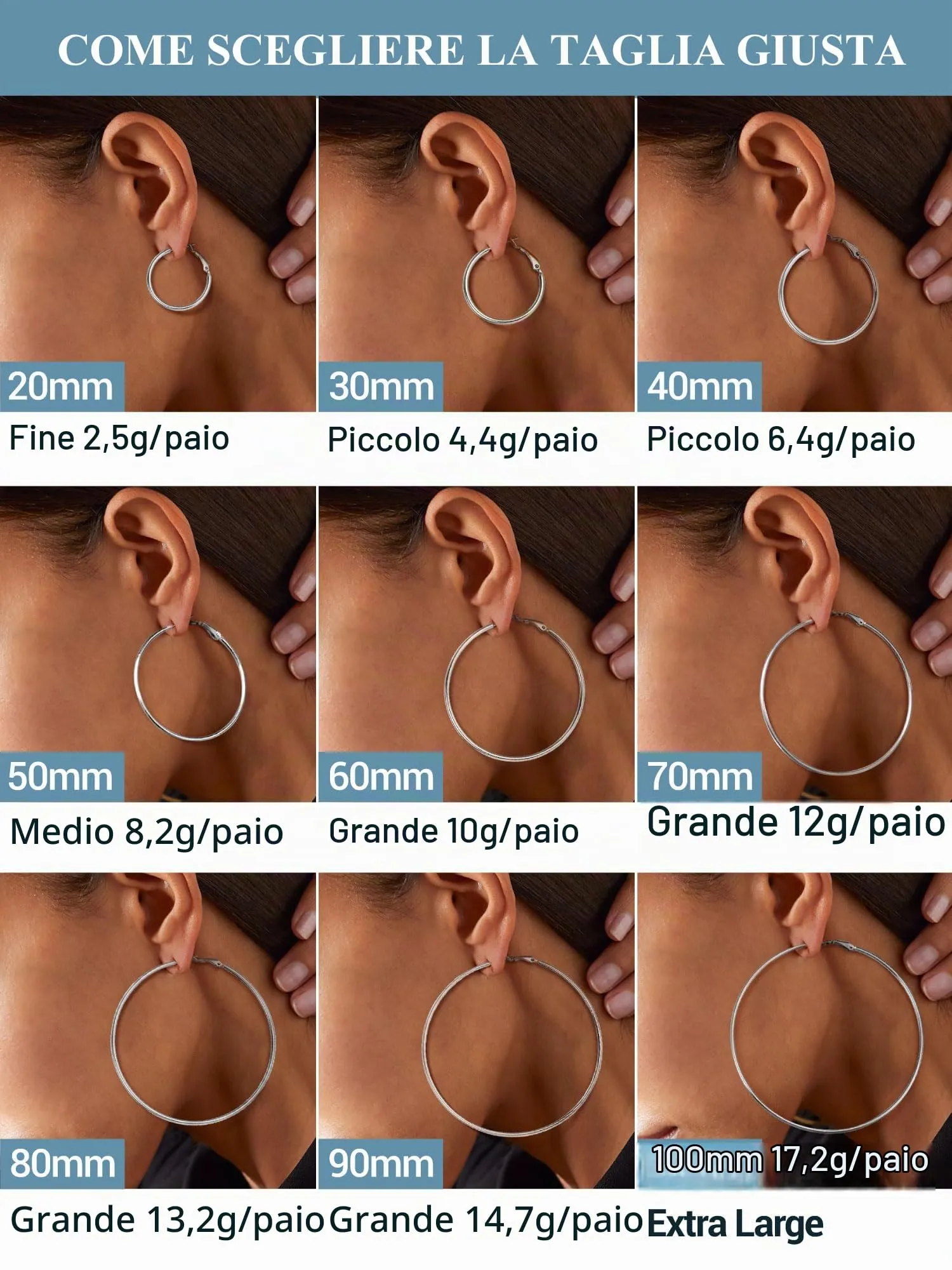 PROSTEEL Orecchini a Cerchio Donna in Acciaio Inossidabile, 30 mm, Argento - immagine 6
