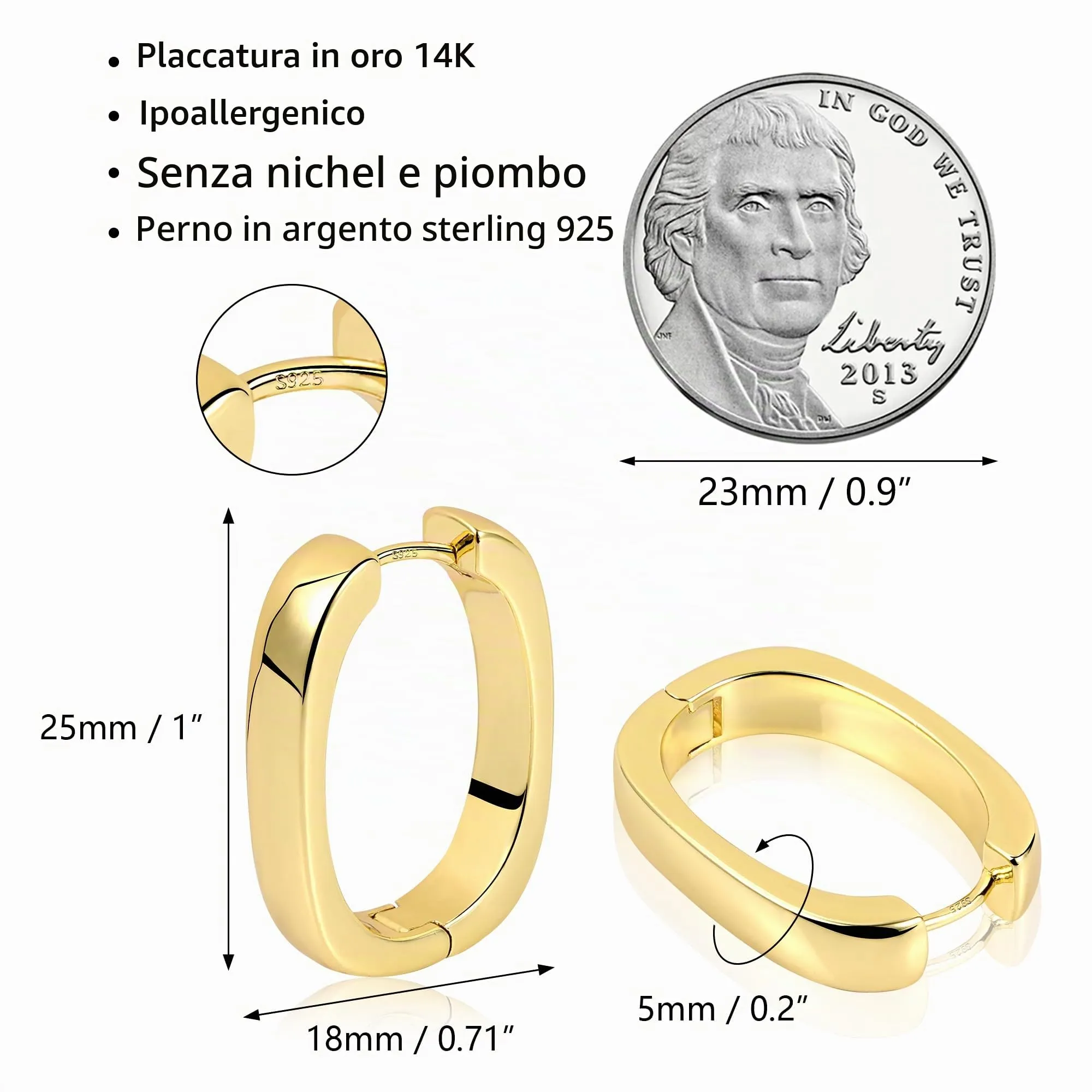 ALEXCRAFT Orecchini a Cerchio in Argento, 18 mm, Ipoallergenici - immagine 7