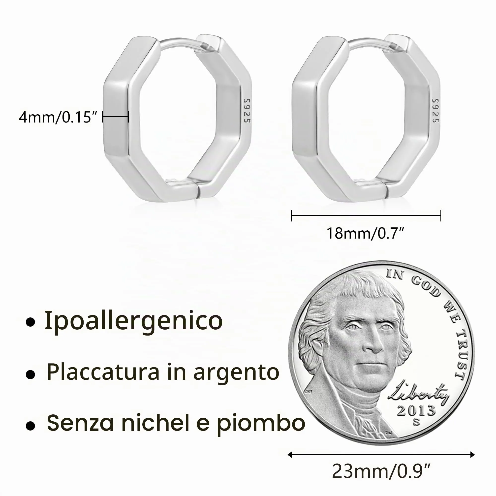 ALEXCRAFT Orecchini a Cerchio Huggie Piccoli Spessi in Argento Anallergici - immagine 7