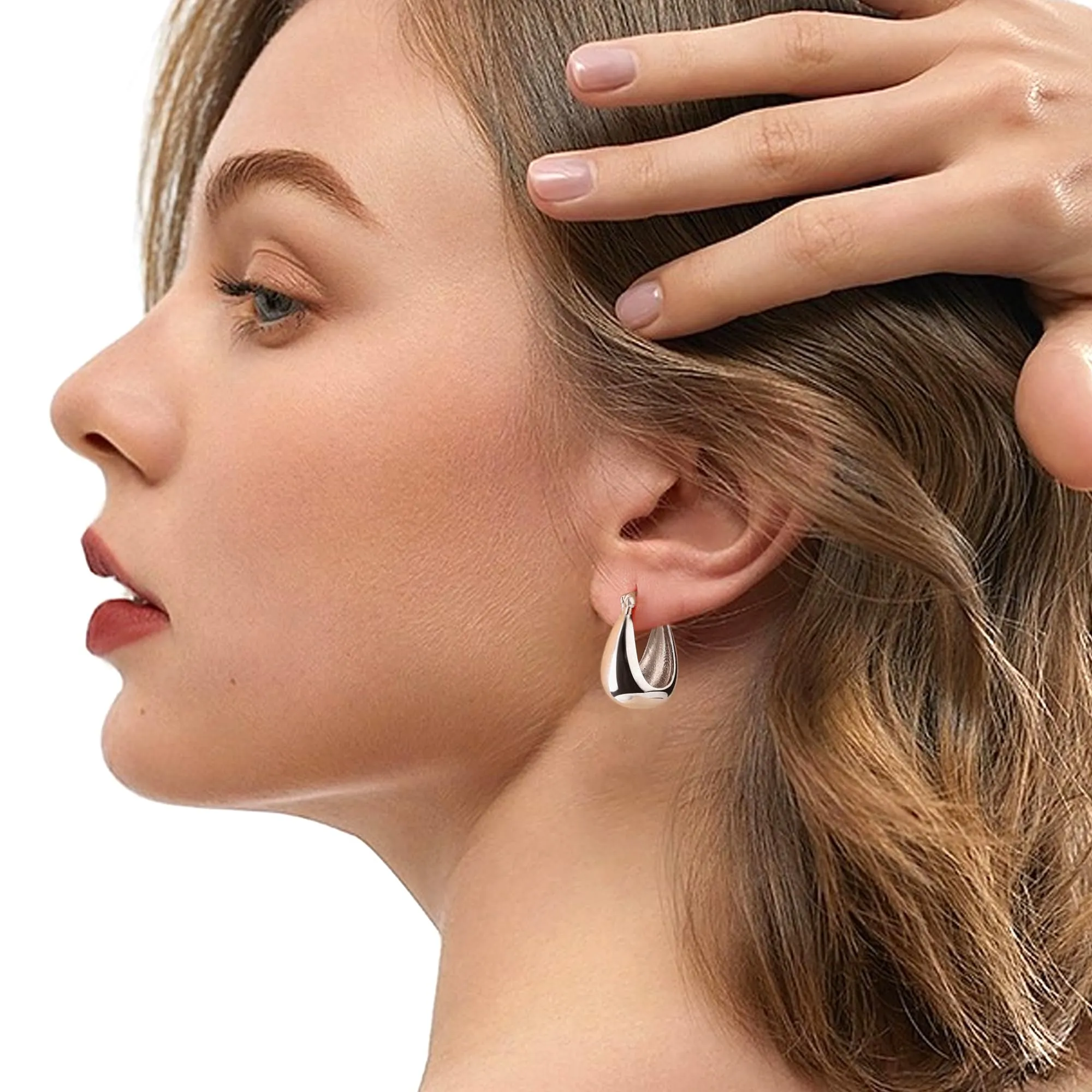 ALEXCRAFT Orecchini a Cerchio Ovali Spessi in Argento Ipoallergenici, 18 mm - immagine 3