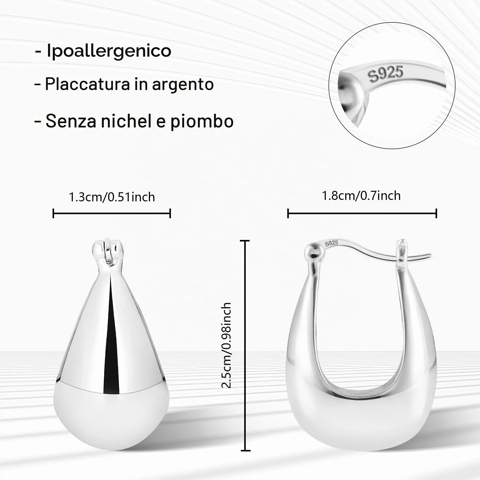 ALEXCRAFT Orecchini a Cerchio Ovali Spessi in Argento Ipoallergenici, 18 mm - immagine 7