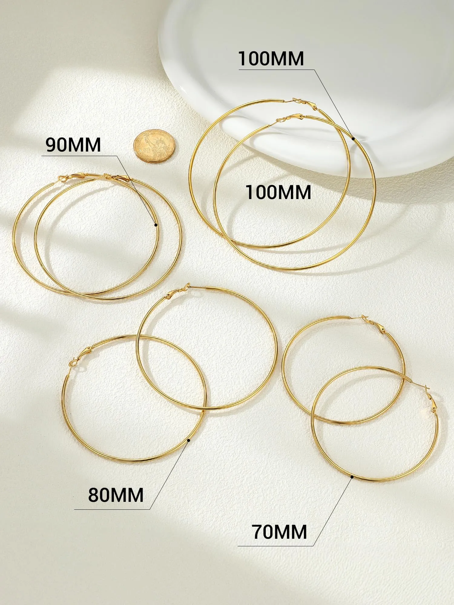 PROSTEEL Orecchini a Cerchio Donna, Placcato Oro 18K, Diametro 70 mm, Oro - immagine 6