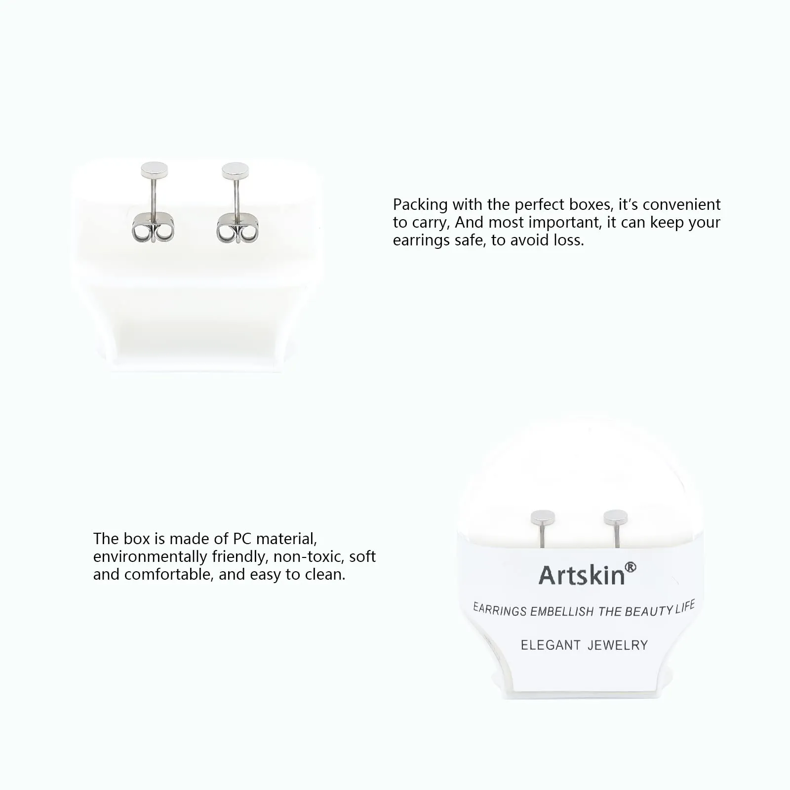 Artskin Orecchini a bottone in titanio ipoallergenici a disco tondo, 5 mm, argento - immagine 3