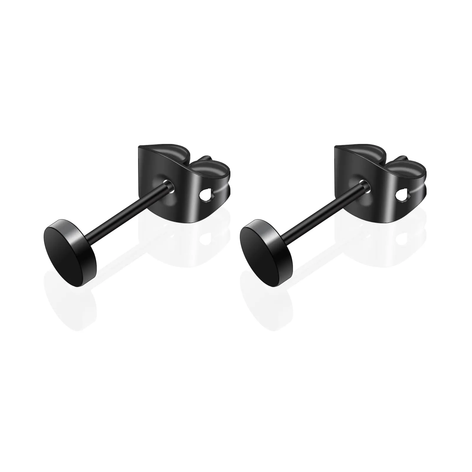 Artskin Orecchini a bottone in titanio ipoallergenico a disco tondo nero 4mm - immagine 1