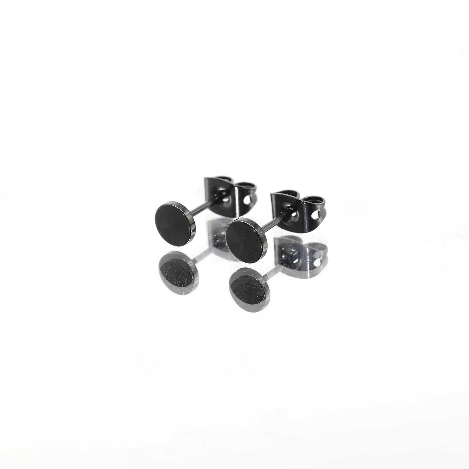 Artskin Orecchini a bottone in titanio ipoallergenico a disco tondo nero 4mm - immagine 4