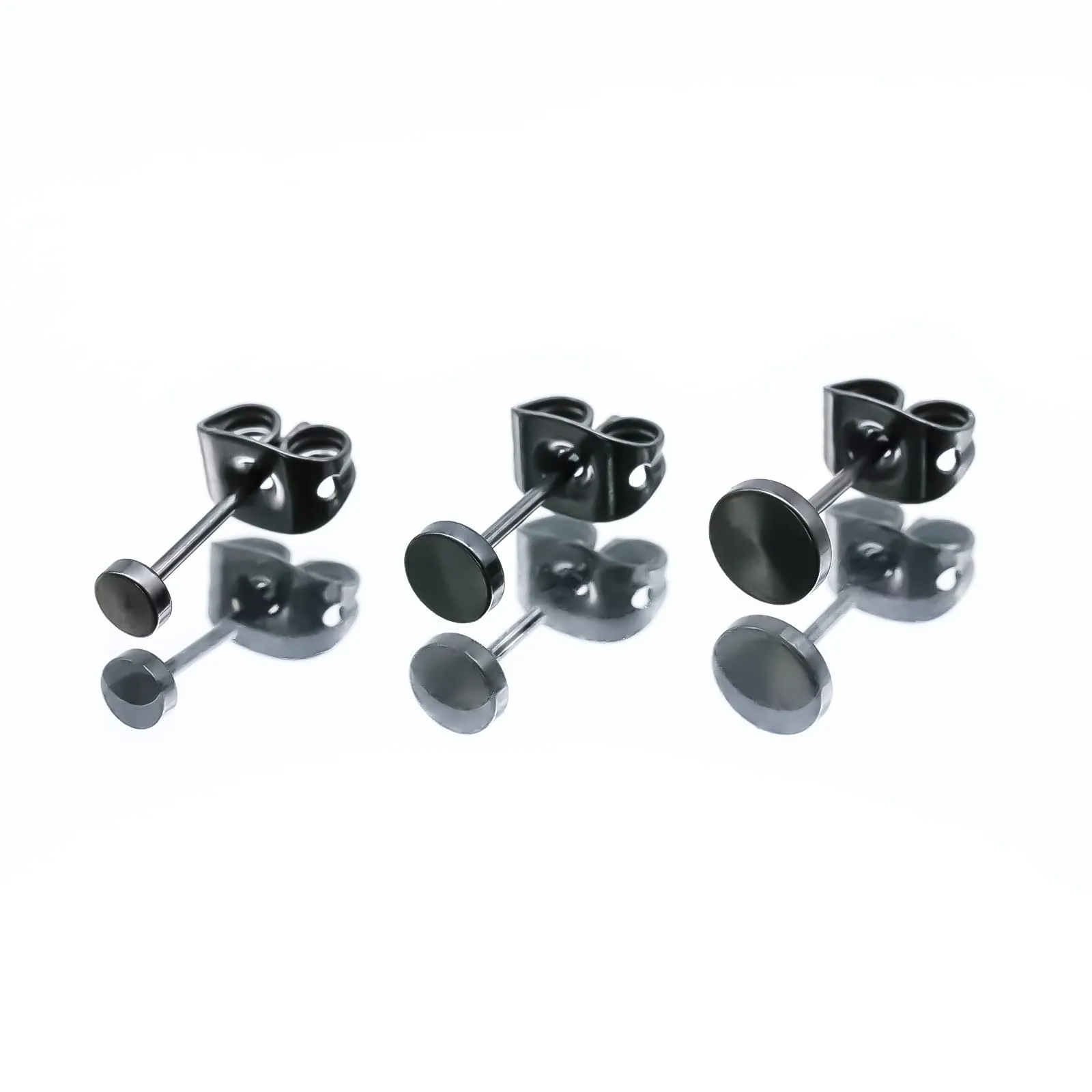 Artskin Orecchini a bottone in titanio ipoallergenico a disco tondo nero 4mm - immagine 6