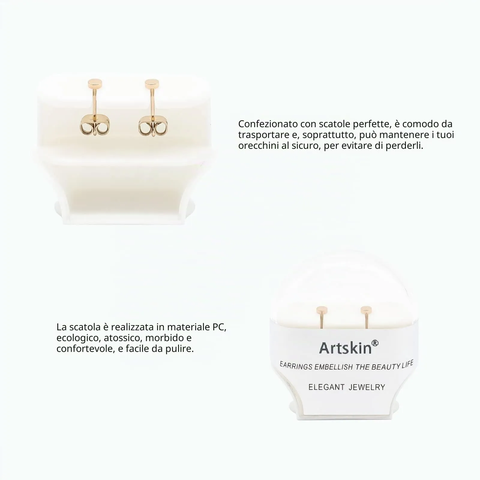 Artskin Orecchini a bottone in titanio ipoallergenici a punto piatto, 5 mm, Oro Rosa - immagine 3