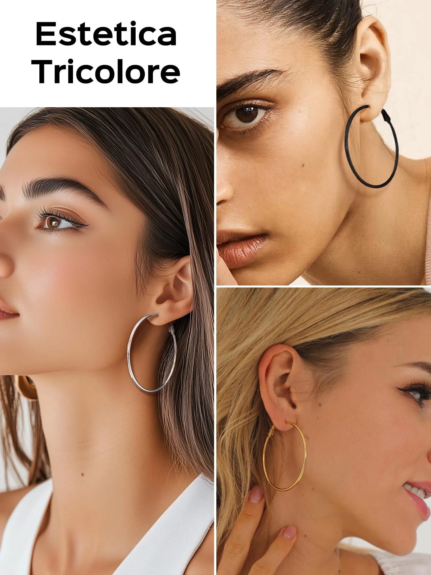 PROSTEEL Orecchini a Cerchio Donna, Acciaio Inossidabile, Diametro 50 mm, Argento - immagine 5