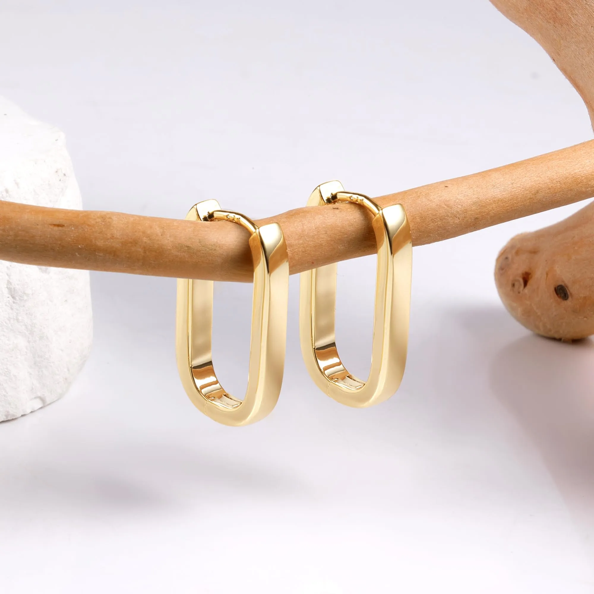 ALEXCRAFT Orecchini a Cerchio Quadrati Chunky Geometrici in Oro 14K, 12 mm - immagine 5