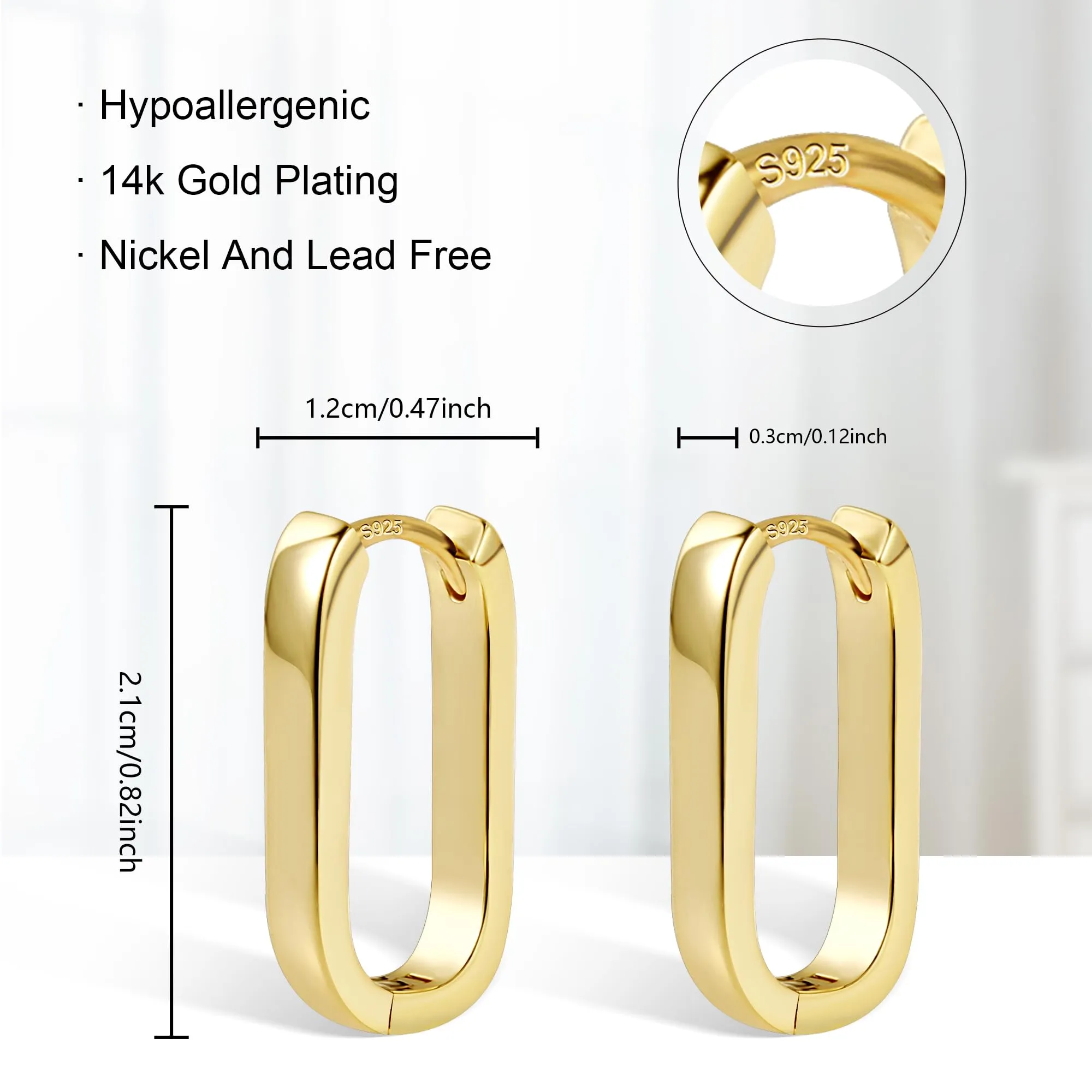 ALEXCRAFT Orecchini a Cerchio Quadrati Chunky Geometrici in Oro 14K, 12 mm - immagine 7