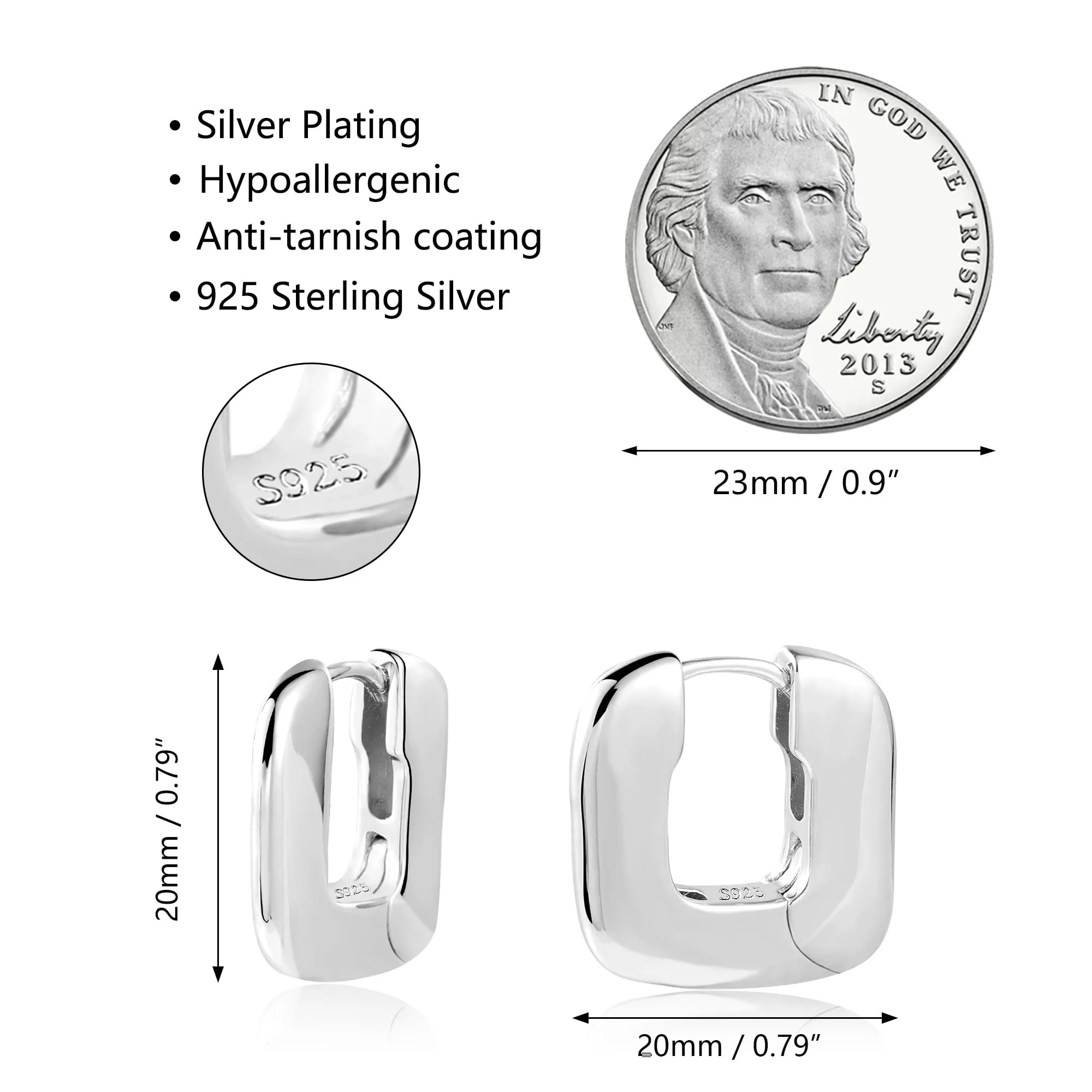 ALEXCRAFT Orecchini a Cerchio Quadrati Piatti in Argento Sterling 925 per Donna - immagine 7