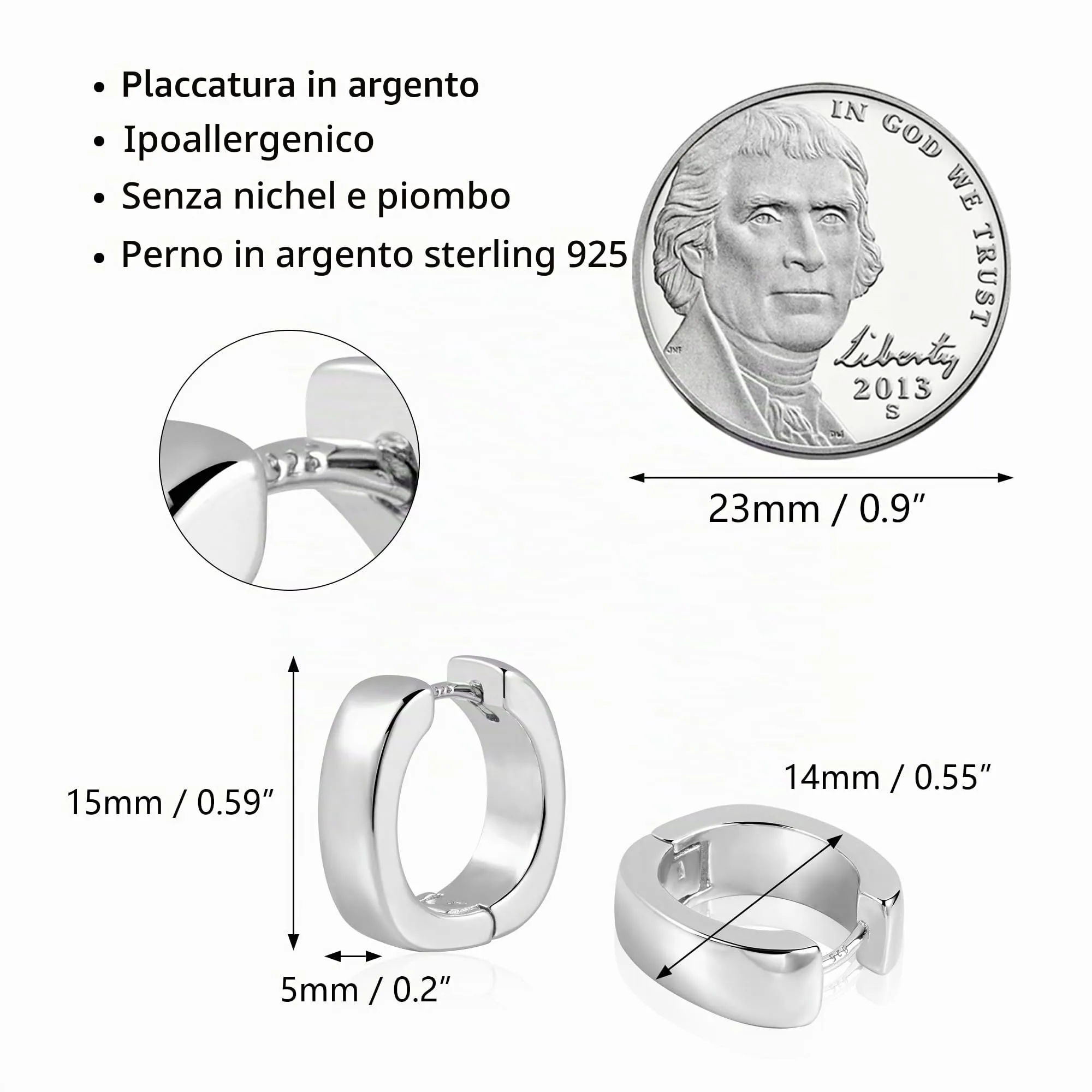 ALEXCRAFT Orecchini a cerchio in argento, 14 mm - immagine 7