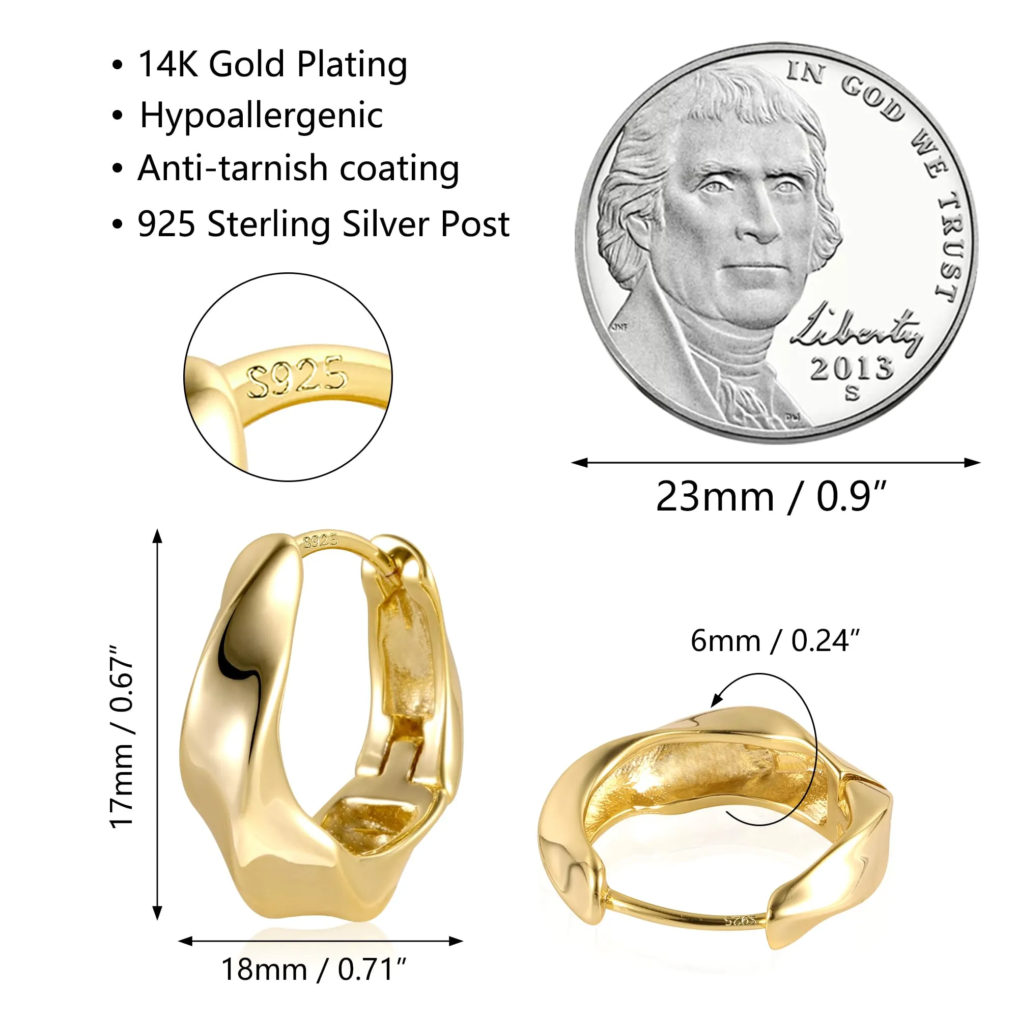 ALEXCRAFT Orecchini a Cerchio Intrecciati in Oro 14K e Argento 925, 18 mm - immagine 7