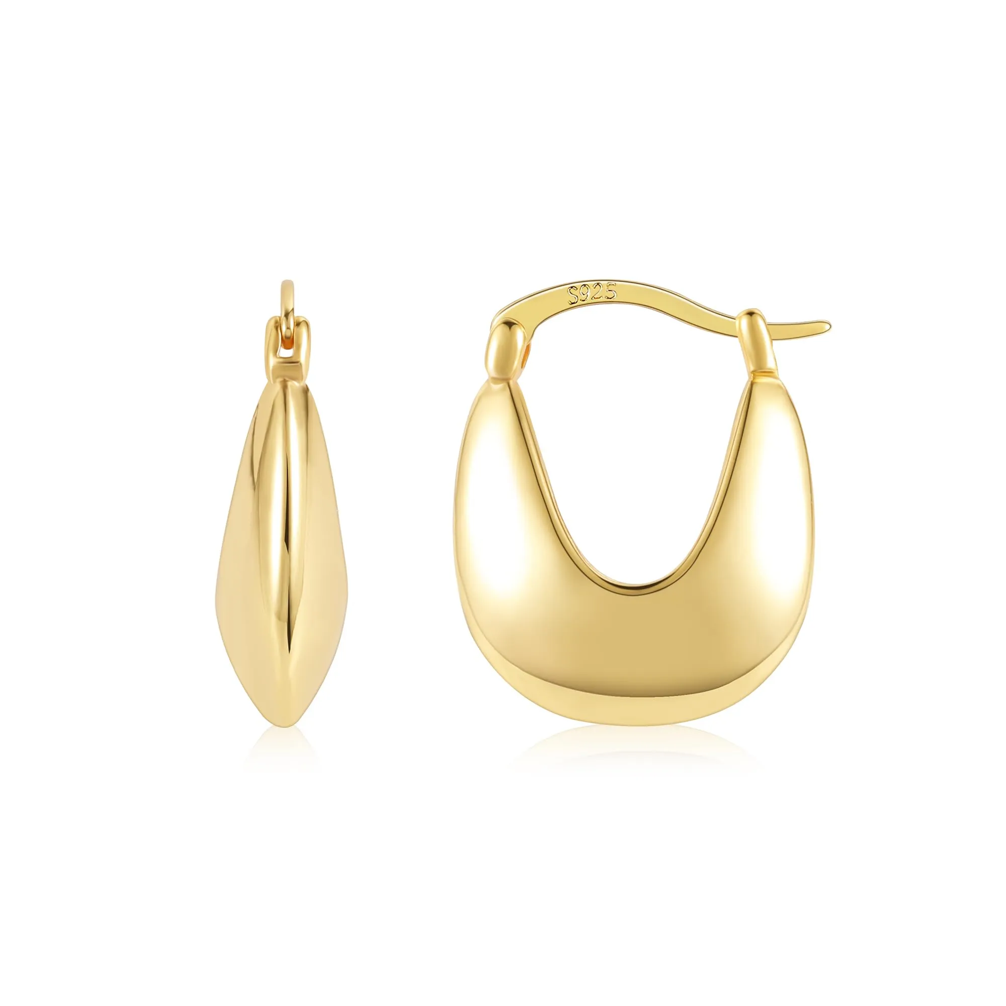 ALEXCRAFT Orecchini a Cerchio Spessi Lucidi Oro 14K Ipoallergenici 18 mm KPDE928G - immagine 2