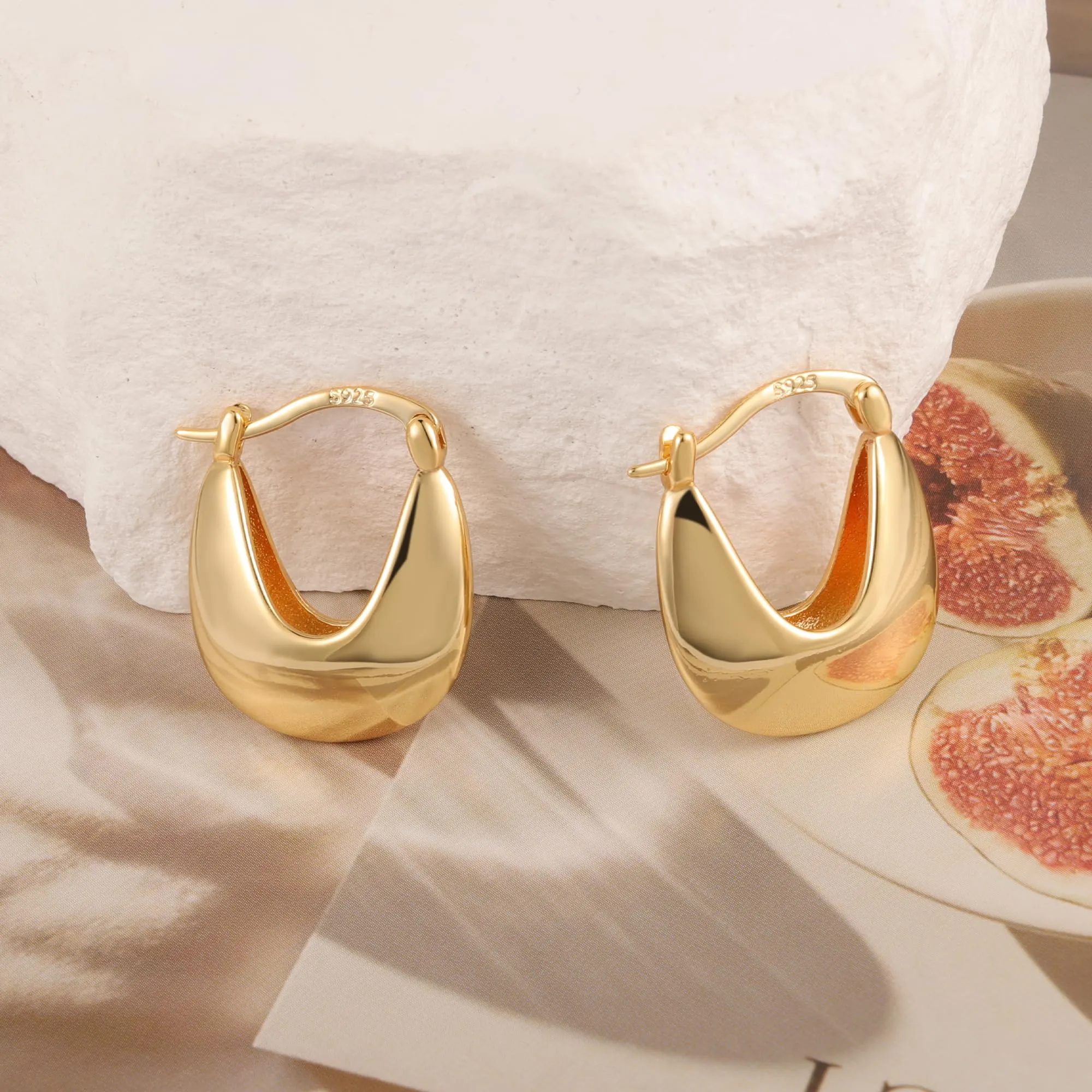 ALEXCRAFT Orecchini a Cerchio Spessi Lucidi Oro 14K Ipoallergenici 18 mm KPDE928G - immagine 6