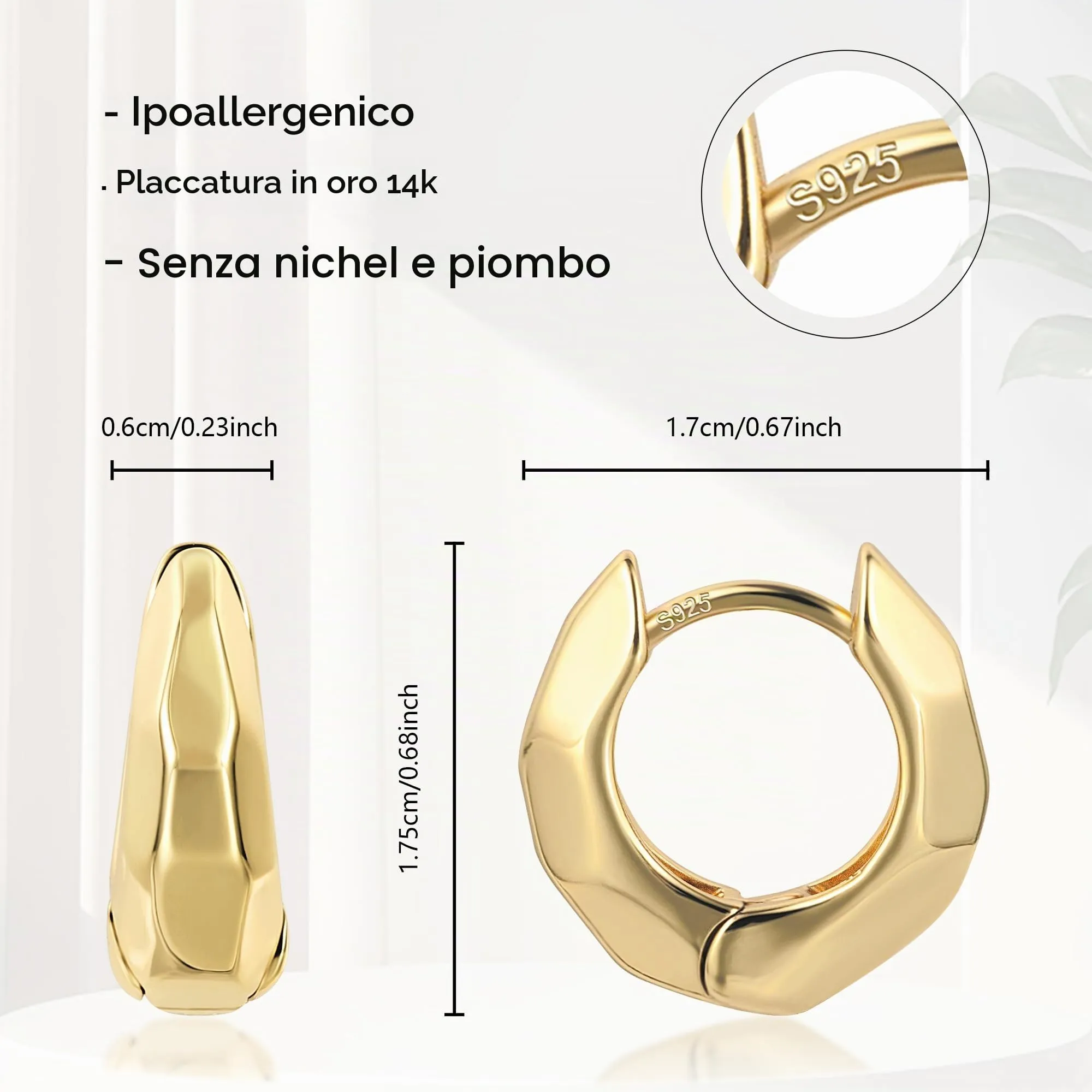 ALEXCRAFT Orecchini a Cerchio Piccoli Spessi in Ottone Dorato Ipoallergenico, 17,5 mm - immagine 7