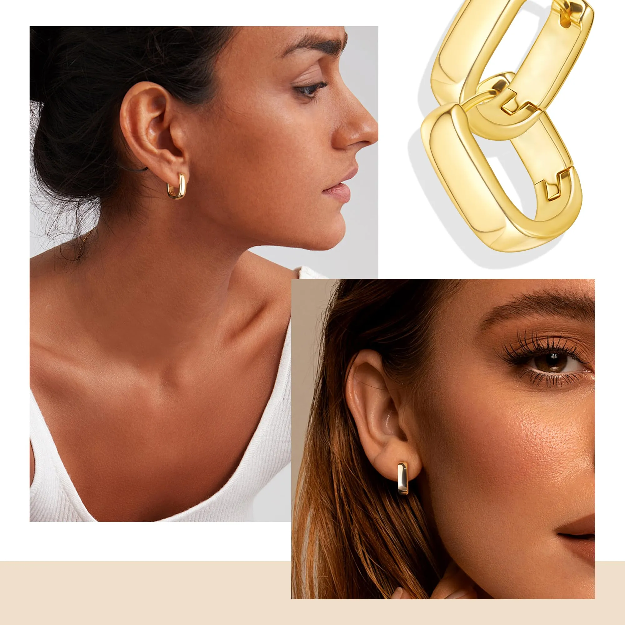 ALEXCRAFT Orecchini a Cerchio Geometrici Chunky in Oro 14K, 14 mm x 16 mm - immagine 4