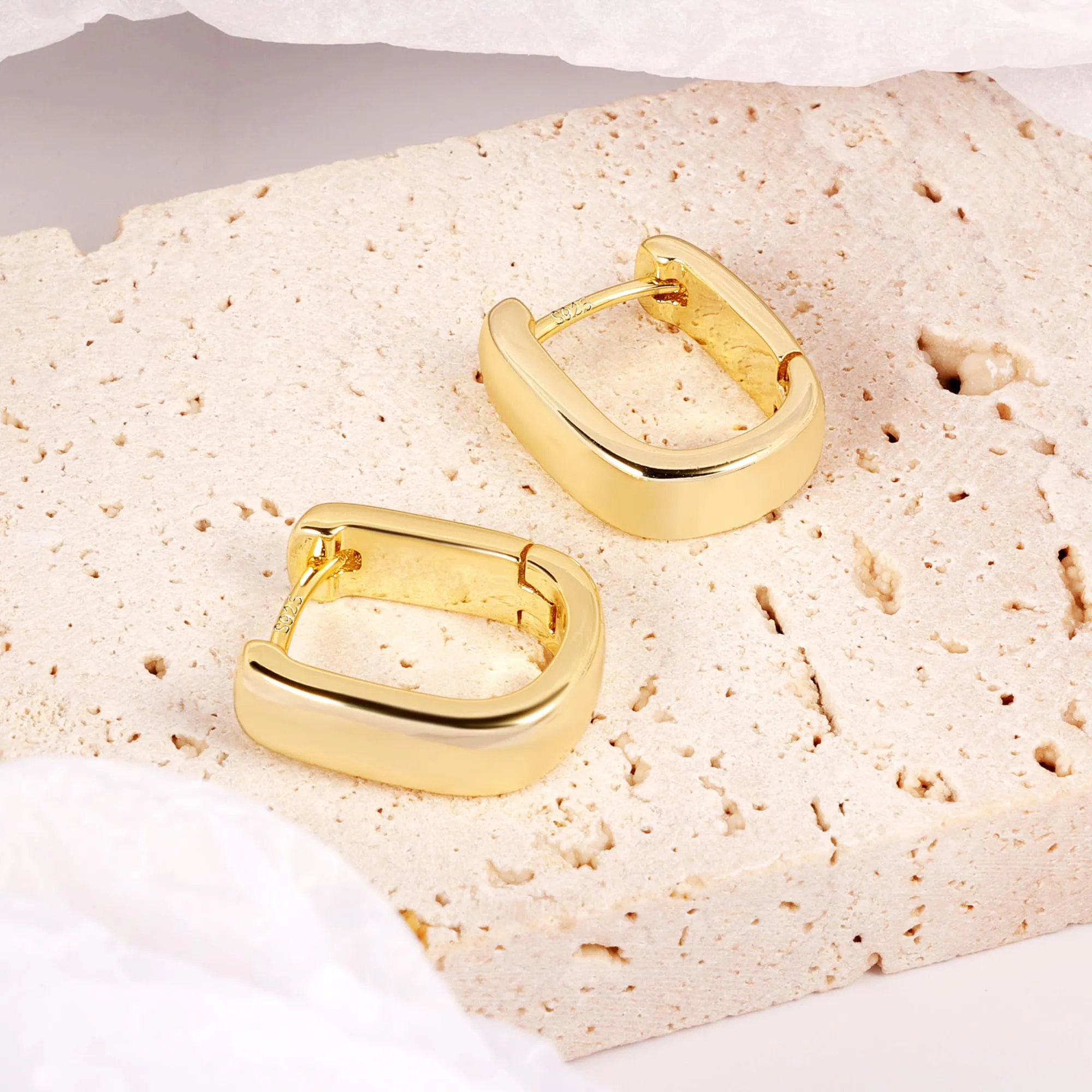ALEXCRAFT Orecchini a Cerchio Geometrici Chunky in Oro 14K, 14 mm x 16 mm - immagine 5