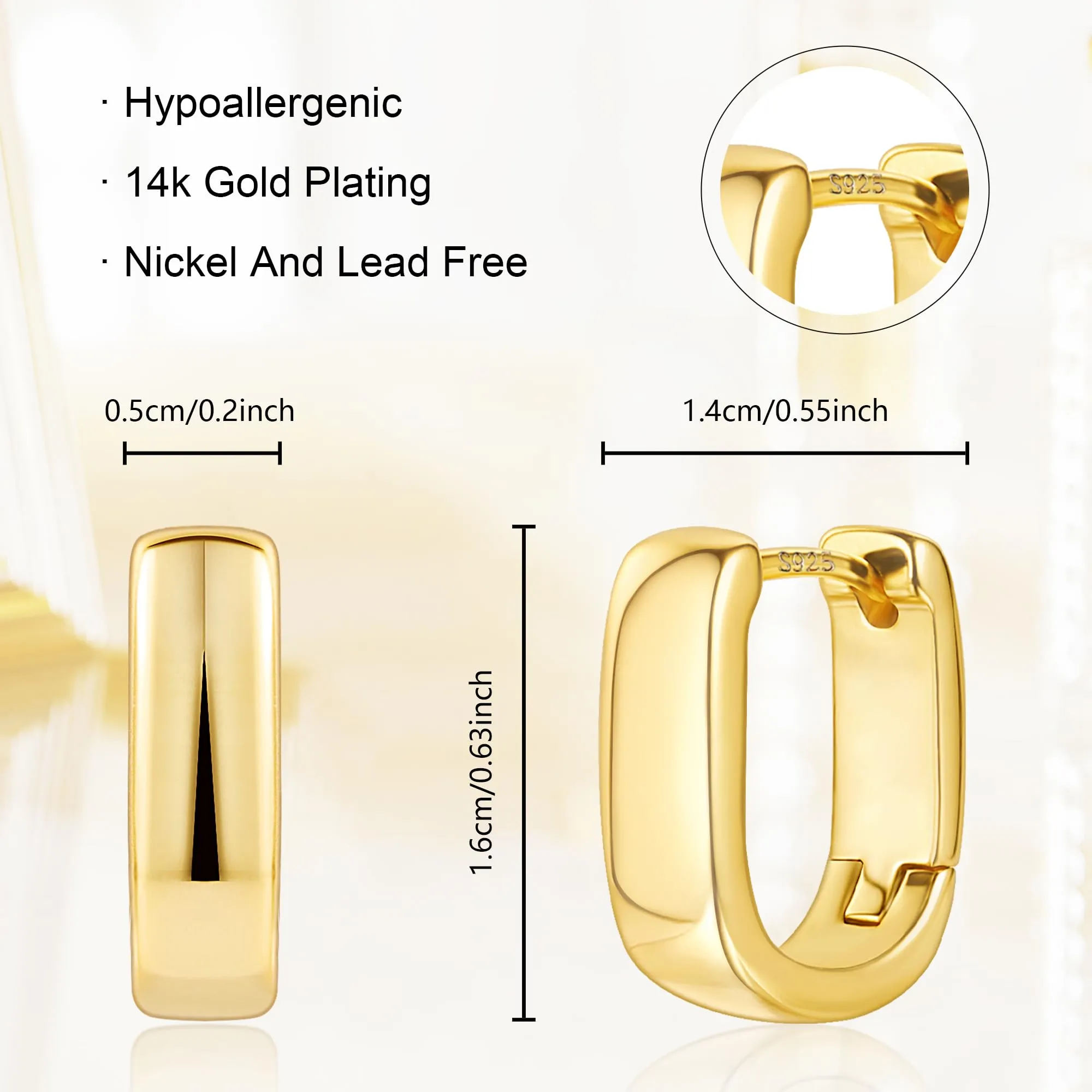 ALEXCRAFT Orecchini a Cerchio Geometrici Chunky in Oro 14K, 14 mm x 16 mm - immagine 7