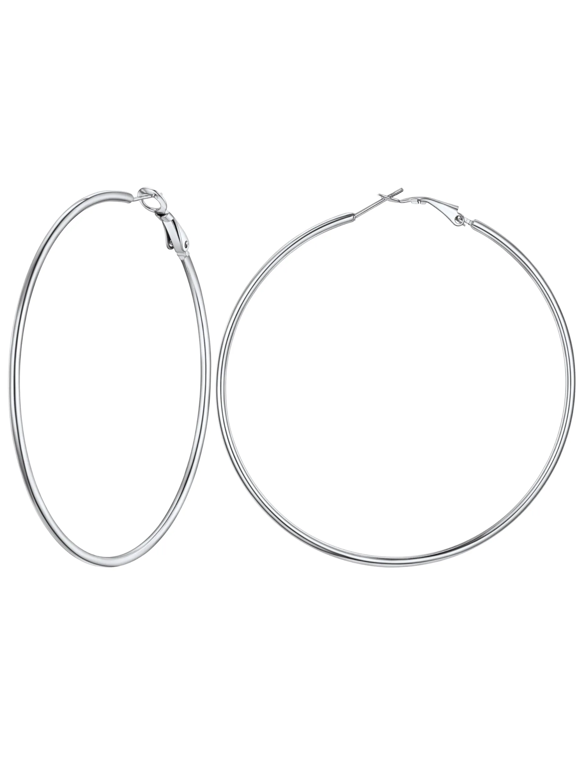 PROSTEEL Orecchini a Cerchio in Acciaio Inossidabile, 70 mm, Argento - immagine 1