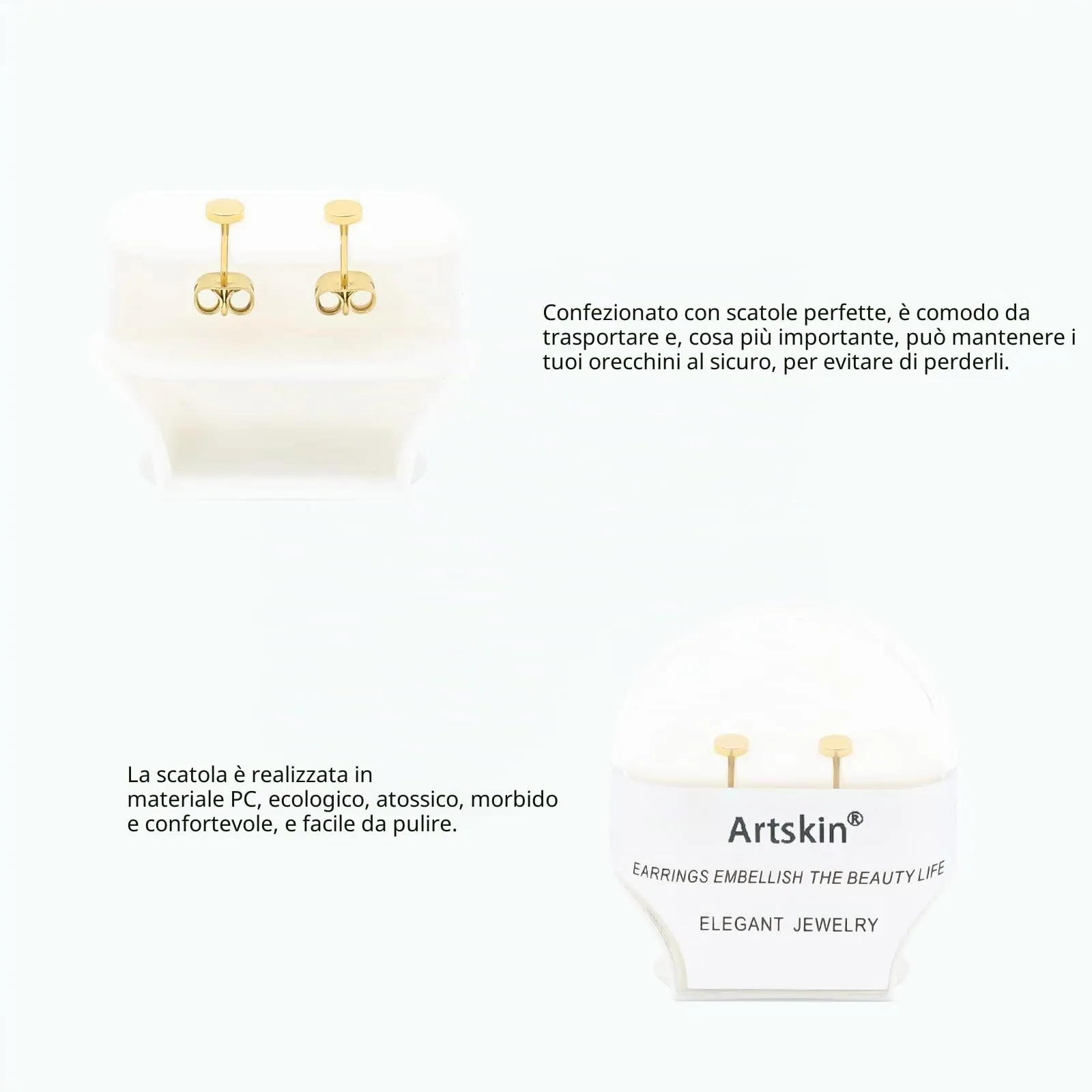 Artskin Orecchini a bottone in titanio G23 a disco tondo, 4mm, Oro - immagine 3