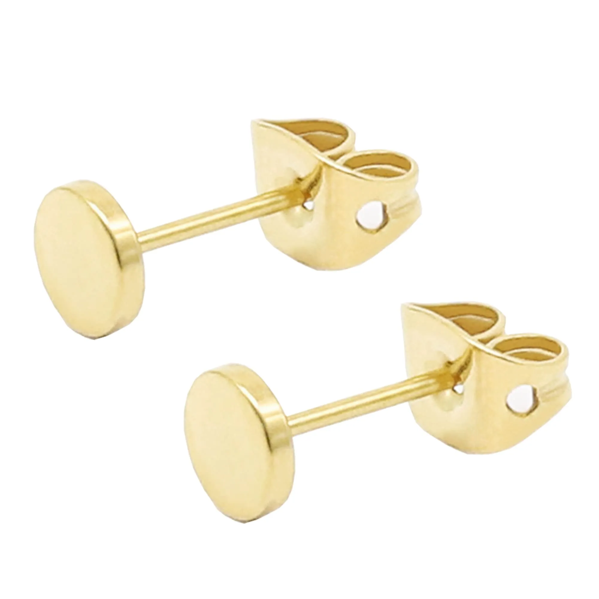 Artskin Orecchini a bottone in titanio ipoallergenico a disco tondo, 5mm, Oro - immagine 1