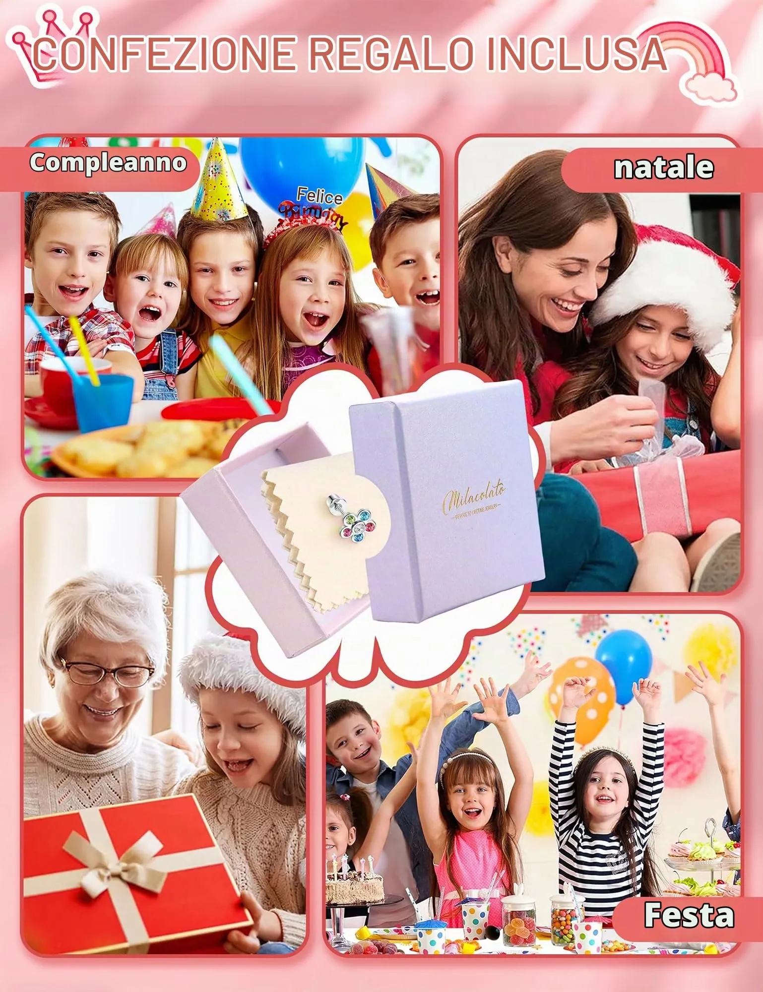 Milacolato Set di 14 Paia di Orecchini in Acciaio Inossidabile e Rame per Donna e Bambina, Color Argento - immagine 7