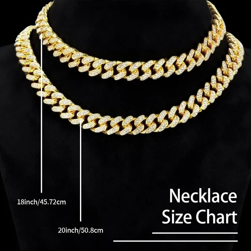 Xiaoliny Set di Gioielli Donna con Zirconia, Collana Catena Cubana, Bracciale e Orecchini a Cerchio, 3 Pezzi, Oro/Argento - immagine 5