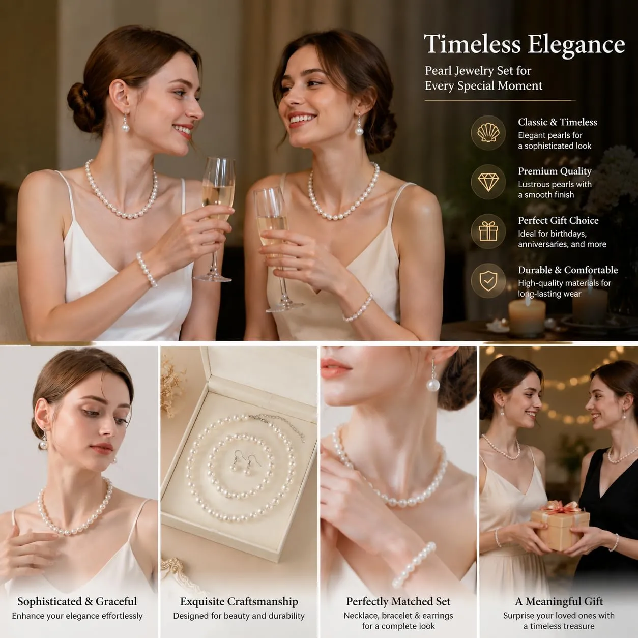 FMPXYYA Set di gioielli con perle finte vintage da donna, collana 48 cm, bracciale e orecchini, stile anni ’20, bianco - immagine 7