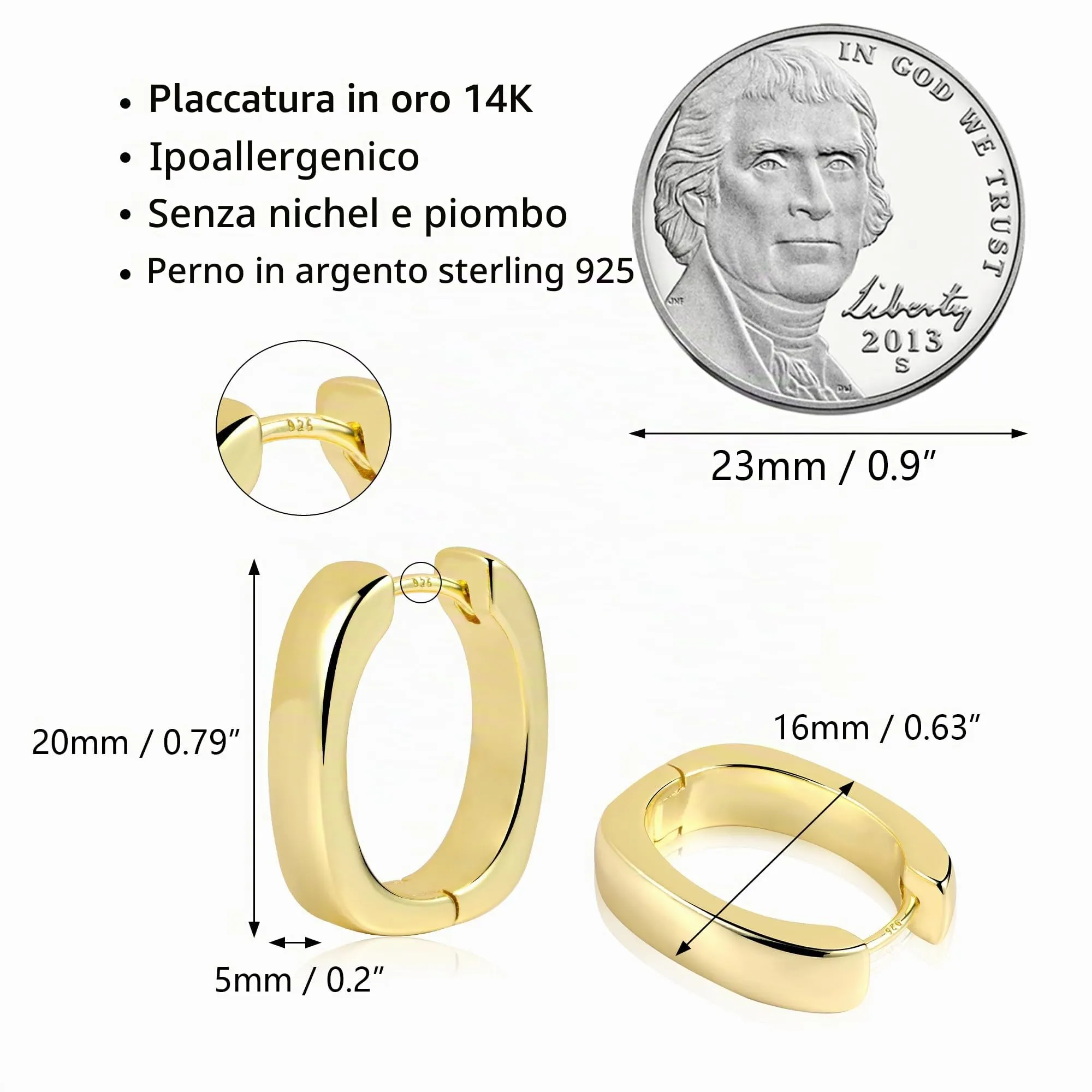 ALEXCRAFT Orecchini a Cerchio in Argento, 16 mm, Colore Oro - immagine 7