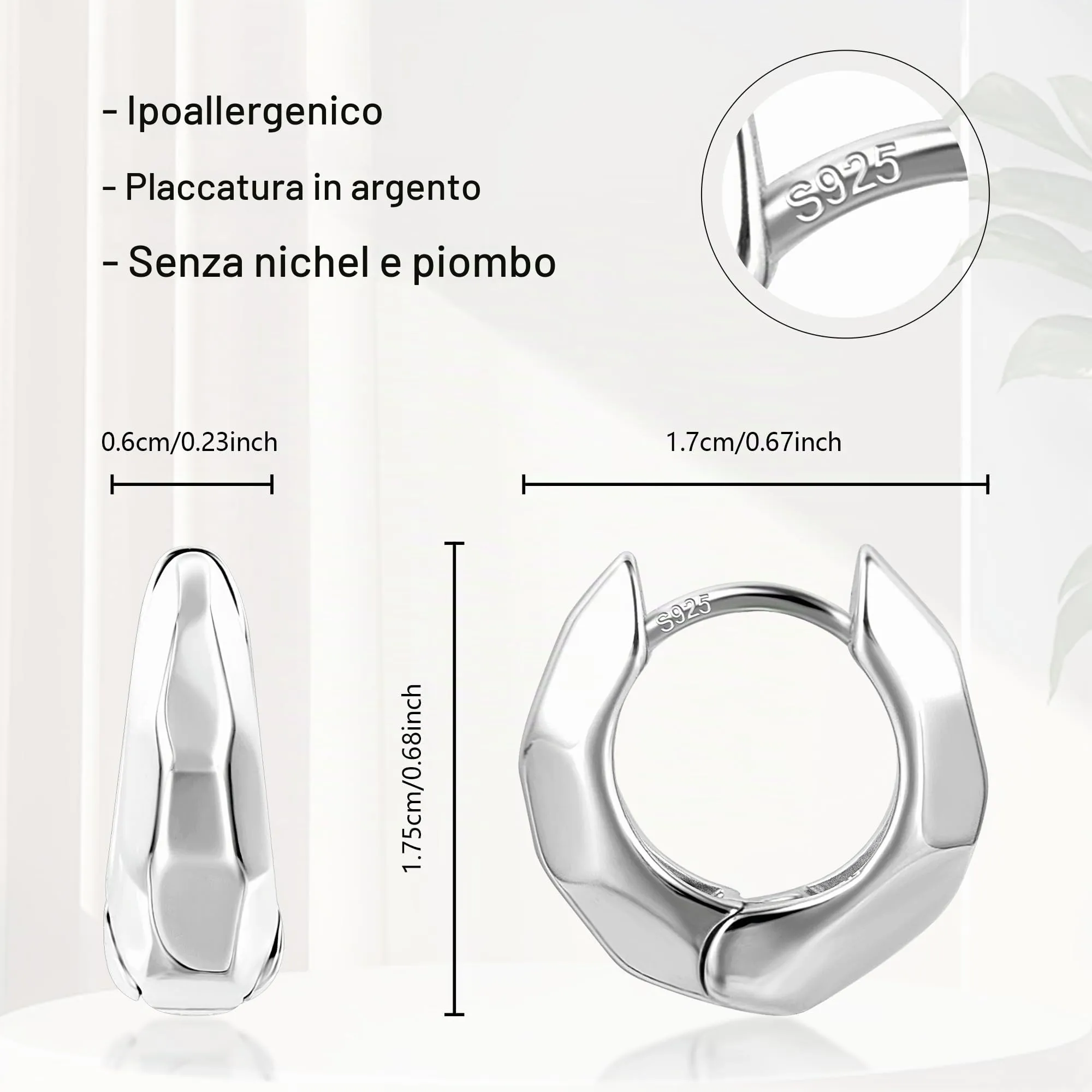 ALEXCRAFT Orecchini a Cerchio Chunky Geometrici in Argento 925, 17 mm - immagine 7