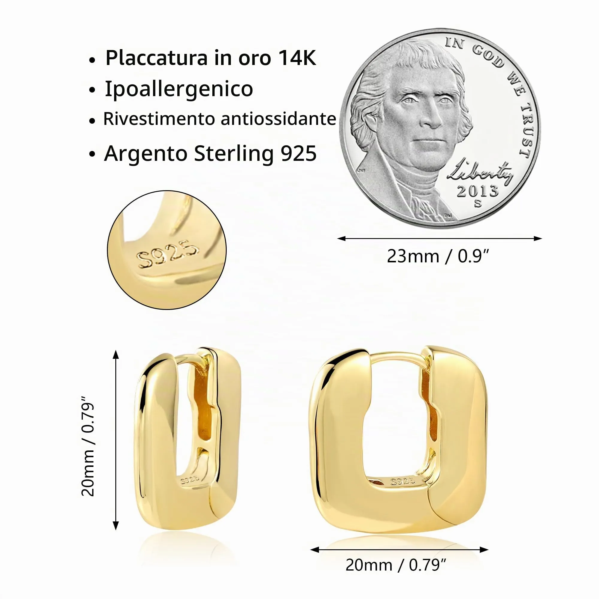 ALEXCRAFT Orecchini Cerchio Huggie Larghi in Argento 925 Ipoallergenici da Donna - immagine 7