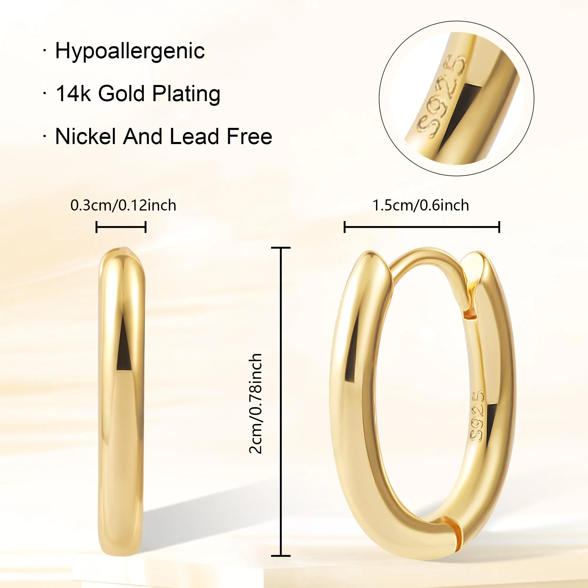ALEXCRAFT Orecchini a Cerchio Geometrici in Oro 14K, 15mm - immagine 7